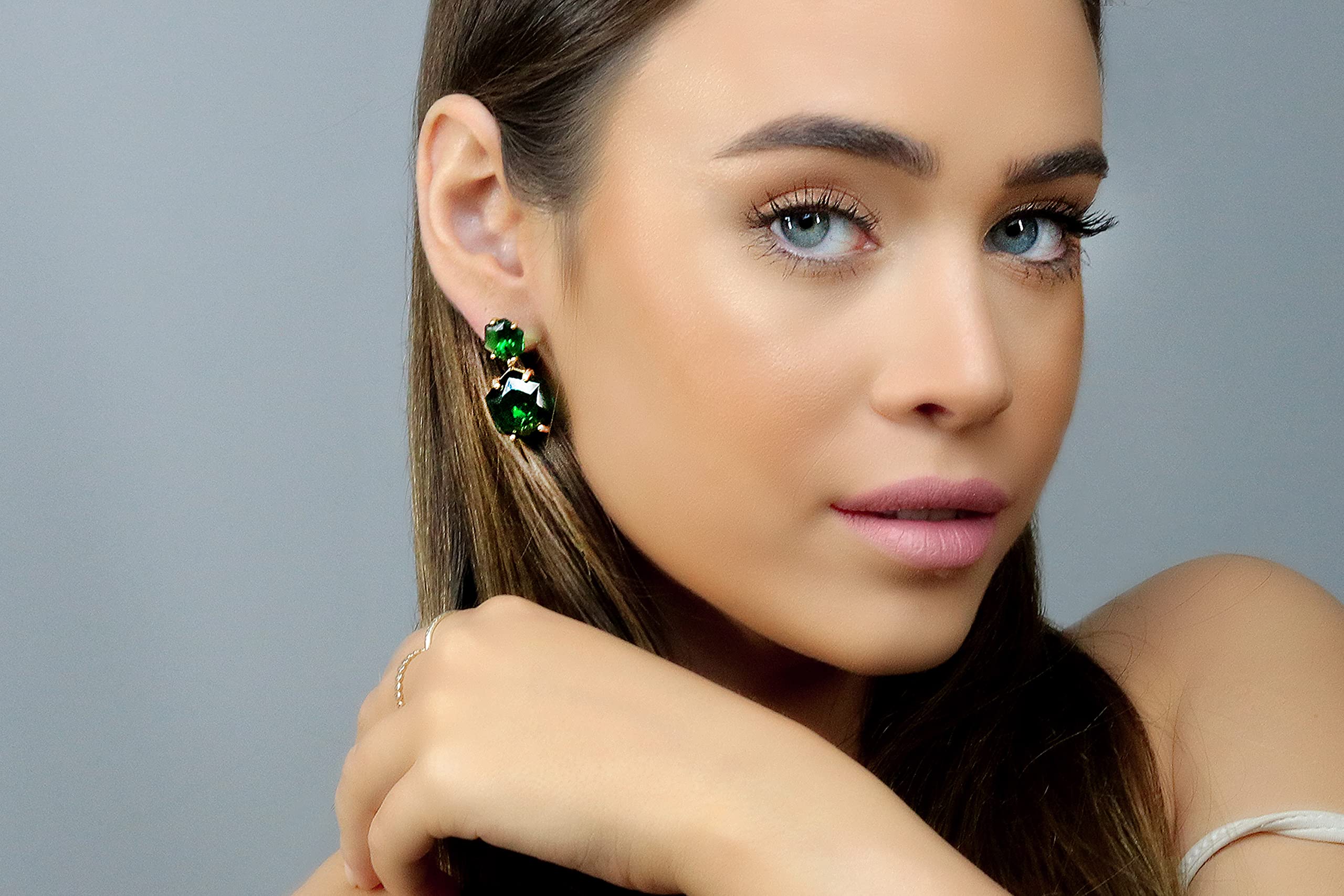 Hexagon Emerald Earrings for Women - May Birthstone Dangle Earrings, Handmade Bridal & Statement Jewelry - Customizable Artisan Jewelry | Perfect for Weddings, Parties & Special Occasions