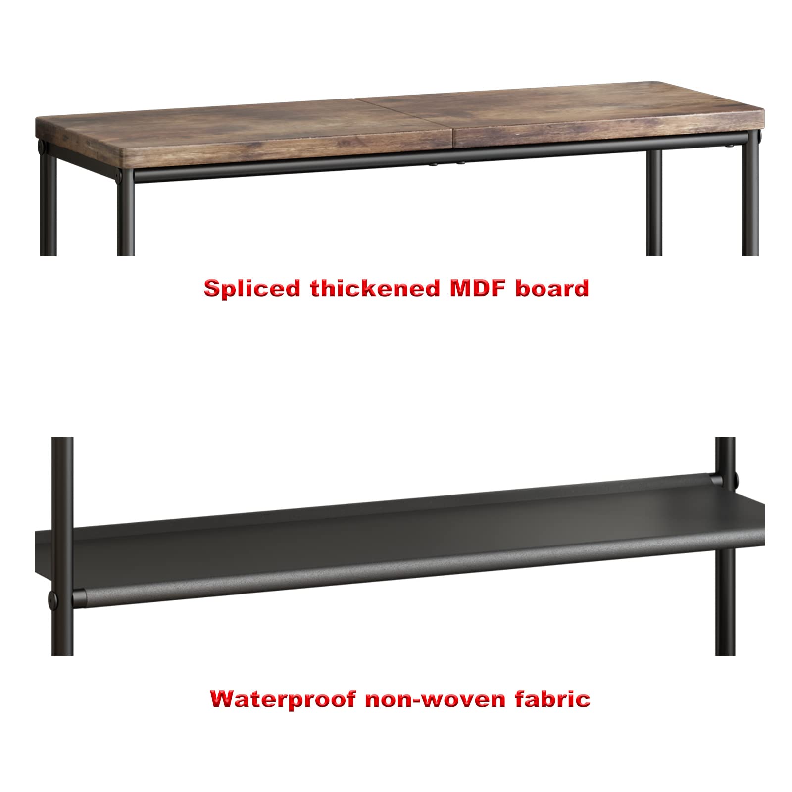 4-Tier Metal Shoe Rack Organizer with Industrial MDF Board & Fabric Layers - Space Saving Entryway Closet Storage Shelf for Bedroom, Living Room, Garage (Black & Rustic Brown) - Perfect for Organizing Shoes, Boots, and Home Decor in Small Spaces