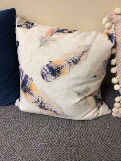 Pier 1 Cream Feather Pattern Decorative Throw Pillow - Soft Bohemian Style Cushion for Sofa, Bed & Home Decor - Perfect for Living Room, Bedroom & Nursery Accent