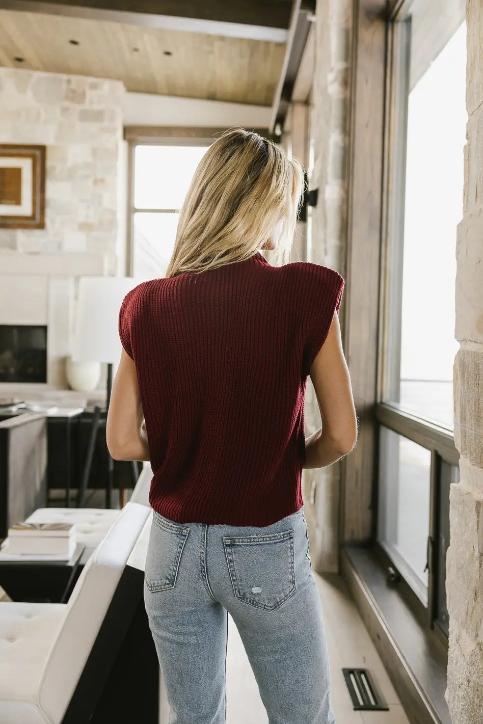 Kippa Shoulder Pad Sweater Women's Burgundy Knit Top - Final Sale | Office Wear, Date Night Outfit, Winter Fashion