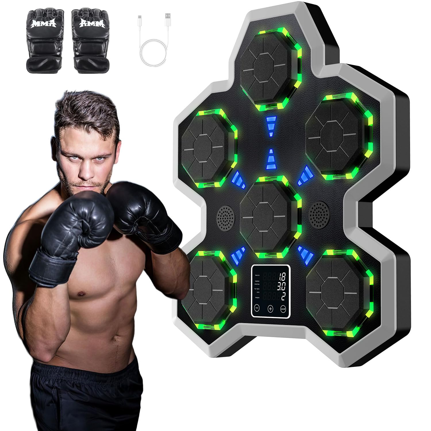 RELAXJOYHN Smart Bluetooth Music Boxing Machine - Wall Mounted Electronic Punching Trainer with Gloves for Adults | Home Gym Equipment for Indoor Fitness & Boxing Workout | Perfect for Stress Relief, Cardio Training & Boxing Practice