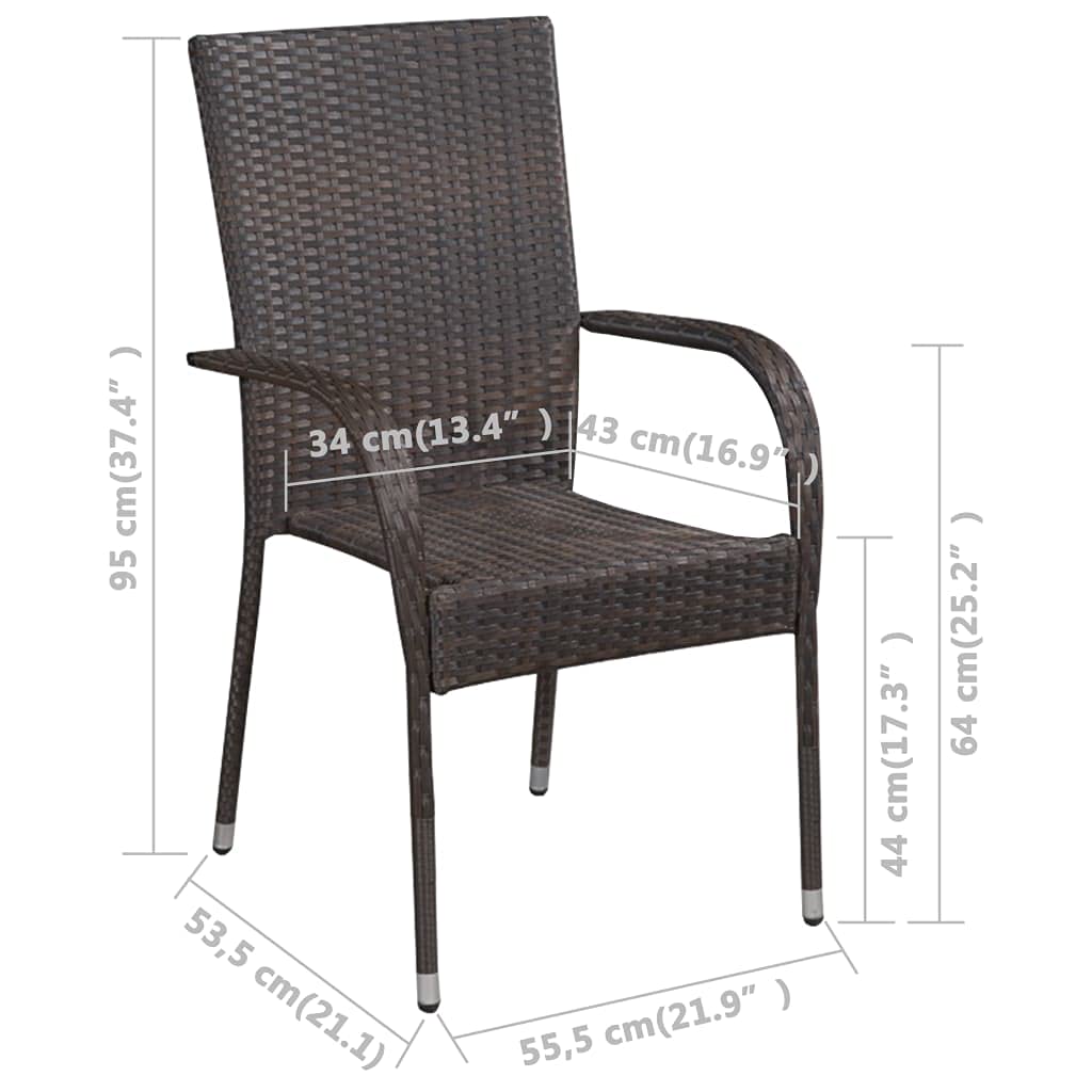 4-Piece Stackable Brown Poly Rattan Patio Chairs Set - Weather-Resistant Outdoor Furniture for Garden, Deck, Balcony, Backyard & Poolside - Perfect for Relaxing, Entertaining & Lounging