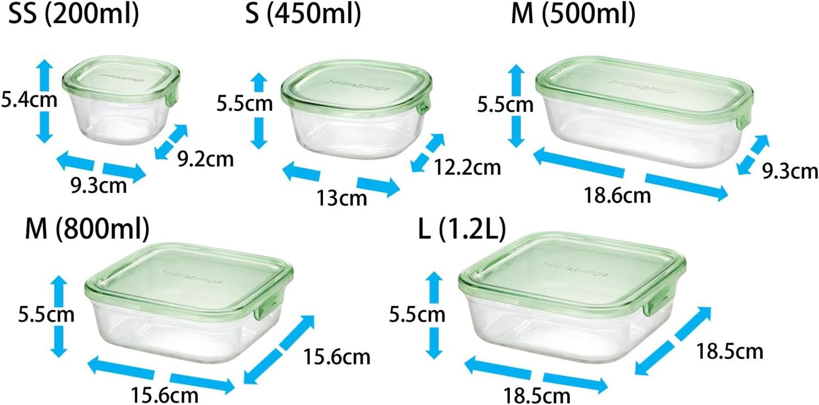 Iwaki PS-PRN-3G1 Heat Resistant Glass Food Storage Containers with Lids - 3-Piece Set, Green - Microwave, Freezer & Oven Safe - Perfect for Meal Prep, Leftovers & Pantry Organization