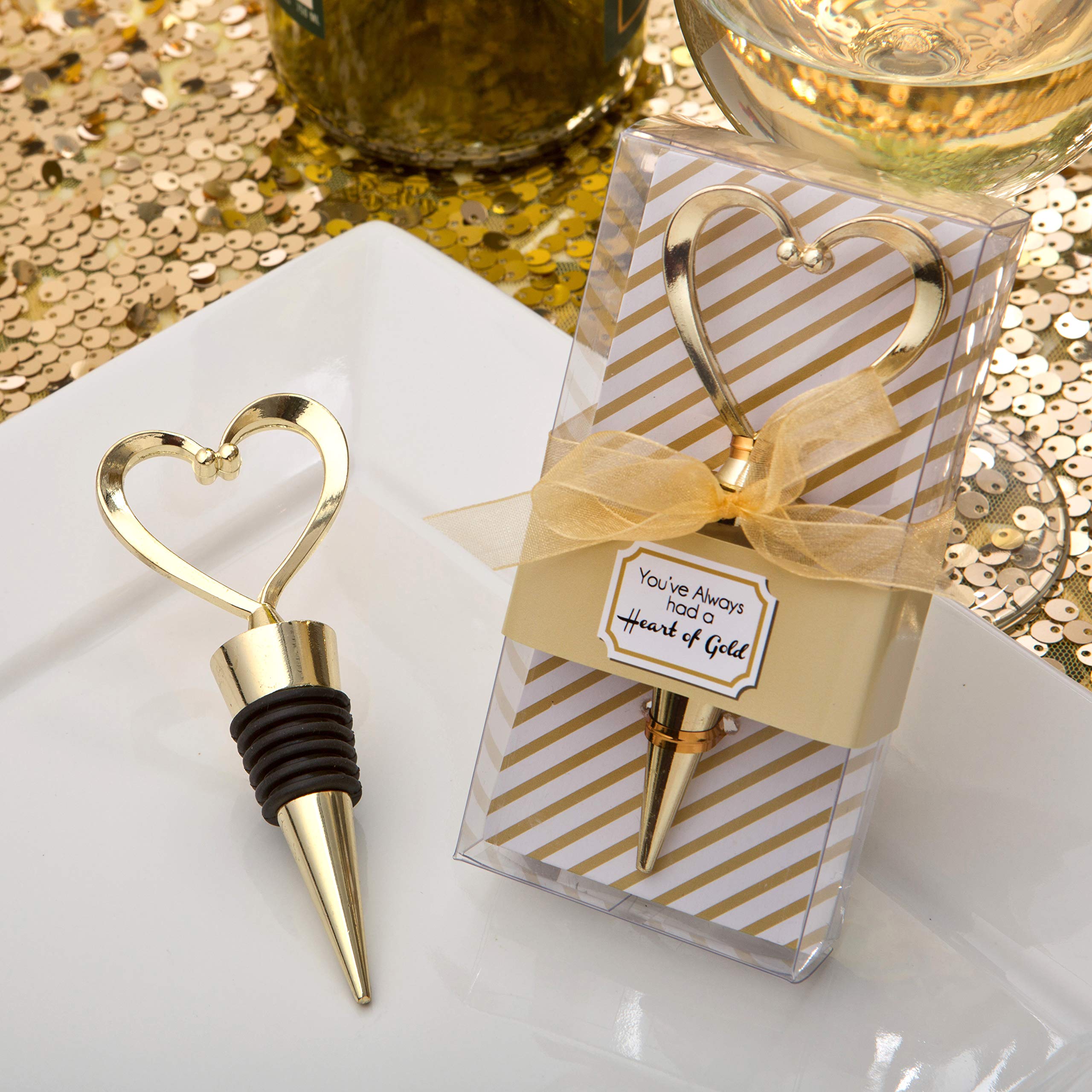 FASHIONCRAFT 1966 Heart Wine Bottle Stopper - 36 Pack Gold Love Design Metal Cork Topper with Rubber Plug for Wedding Favors, Bridal Shower, Party Gifts | Elegant Beverage Saver for Romantic Dinners, Anniversary Celebrations & Hostess Gifts