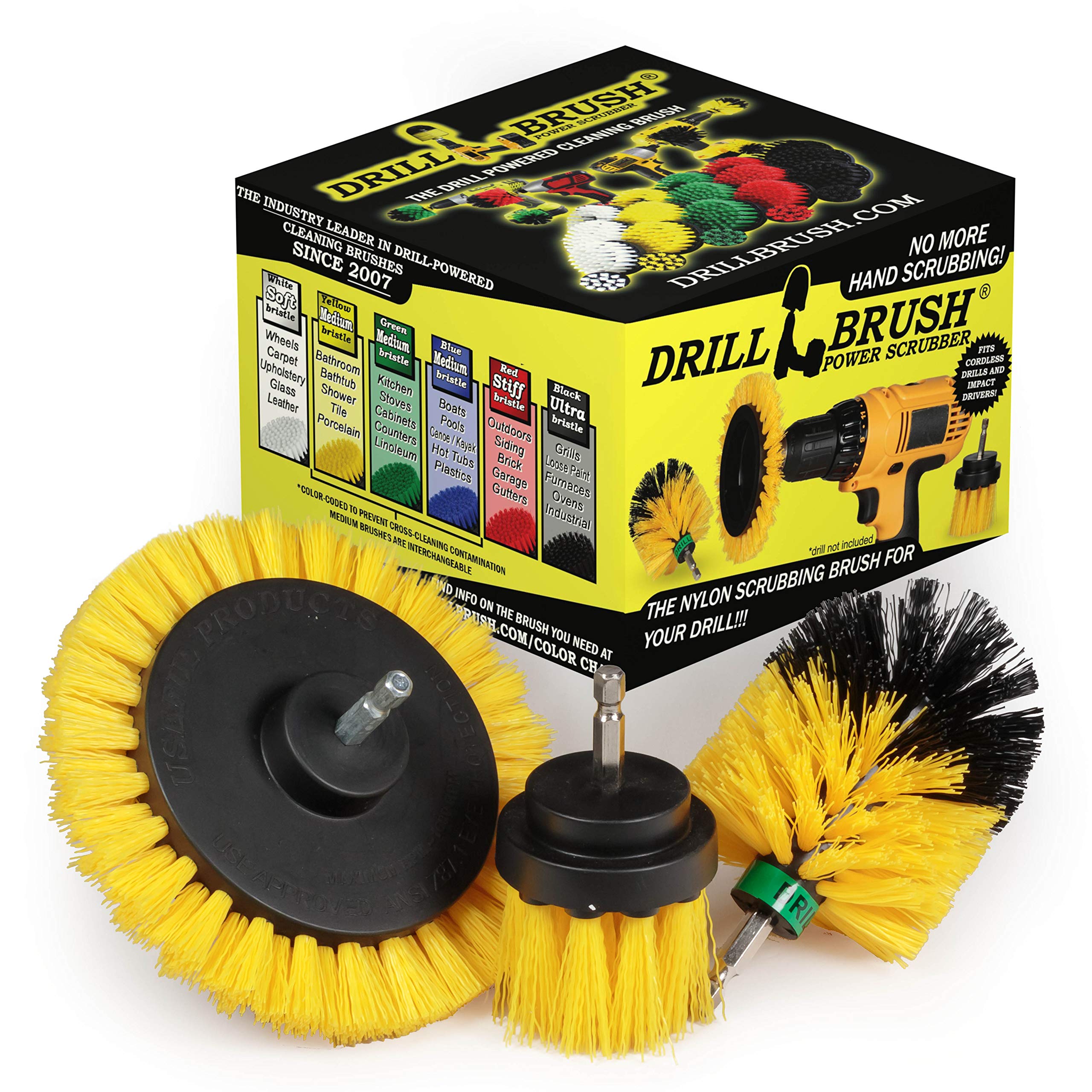Useful Products Drill Brush Power Scrubber Set - 3-Piece Bathroom Cleaning Kit for Tile, Grout & Shower - Electric Drill Brush Attachments for Deep Cleaning - Perfect for Bathroom, Kitchen & Outdoor Surfaces