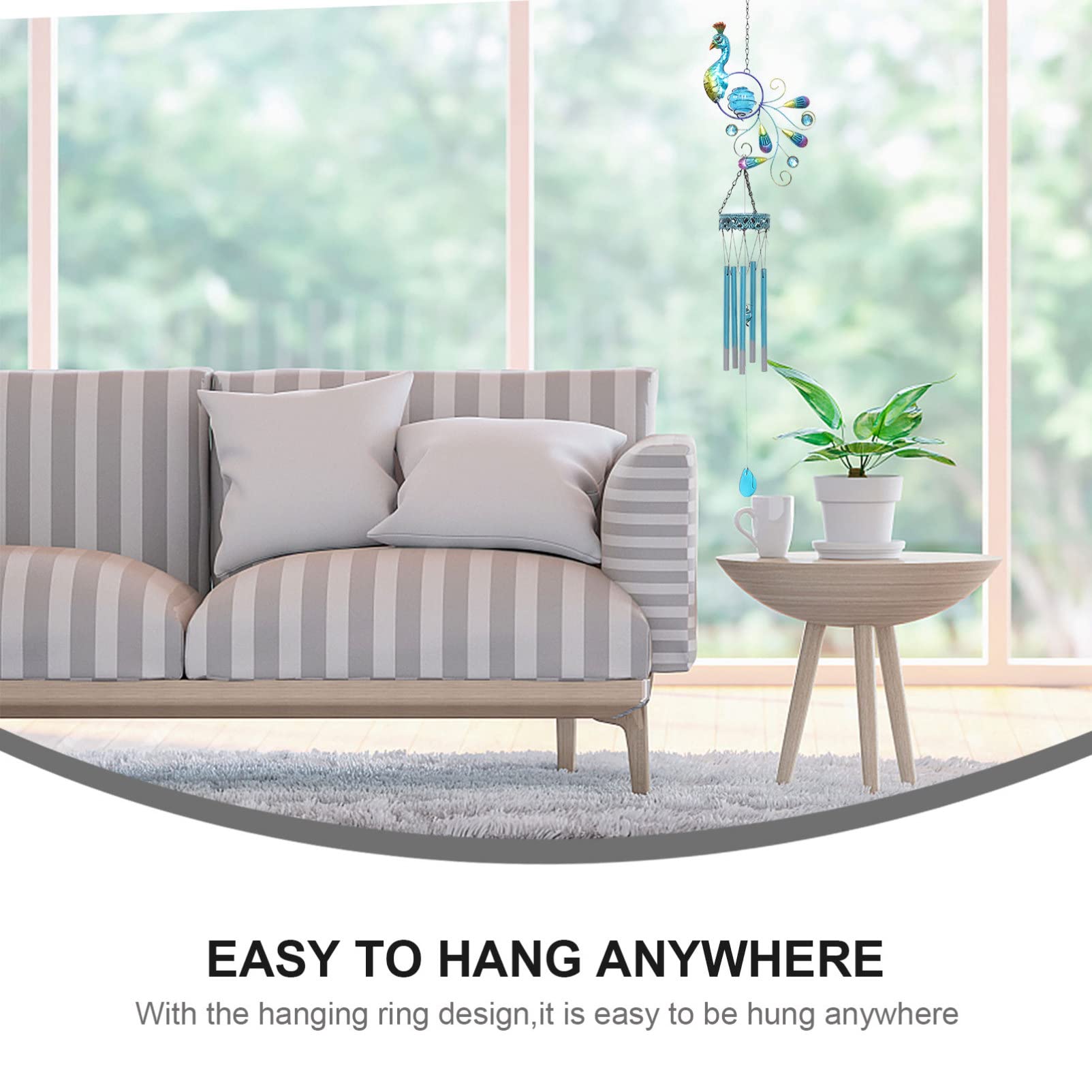 Balacoo Solar Peacock Wind Chime Lamp - Outdoor Garden Decorative Lighting with Ground Plug, Solar Powered Yard & Lawn Light for Patio, Pathway, and Hanging Decor