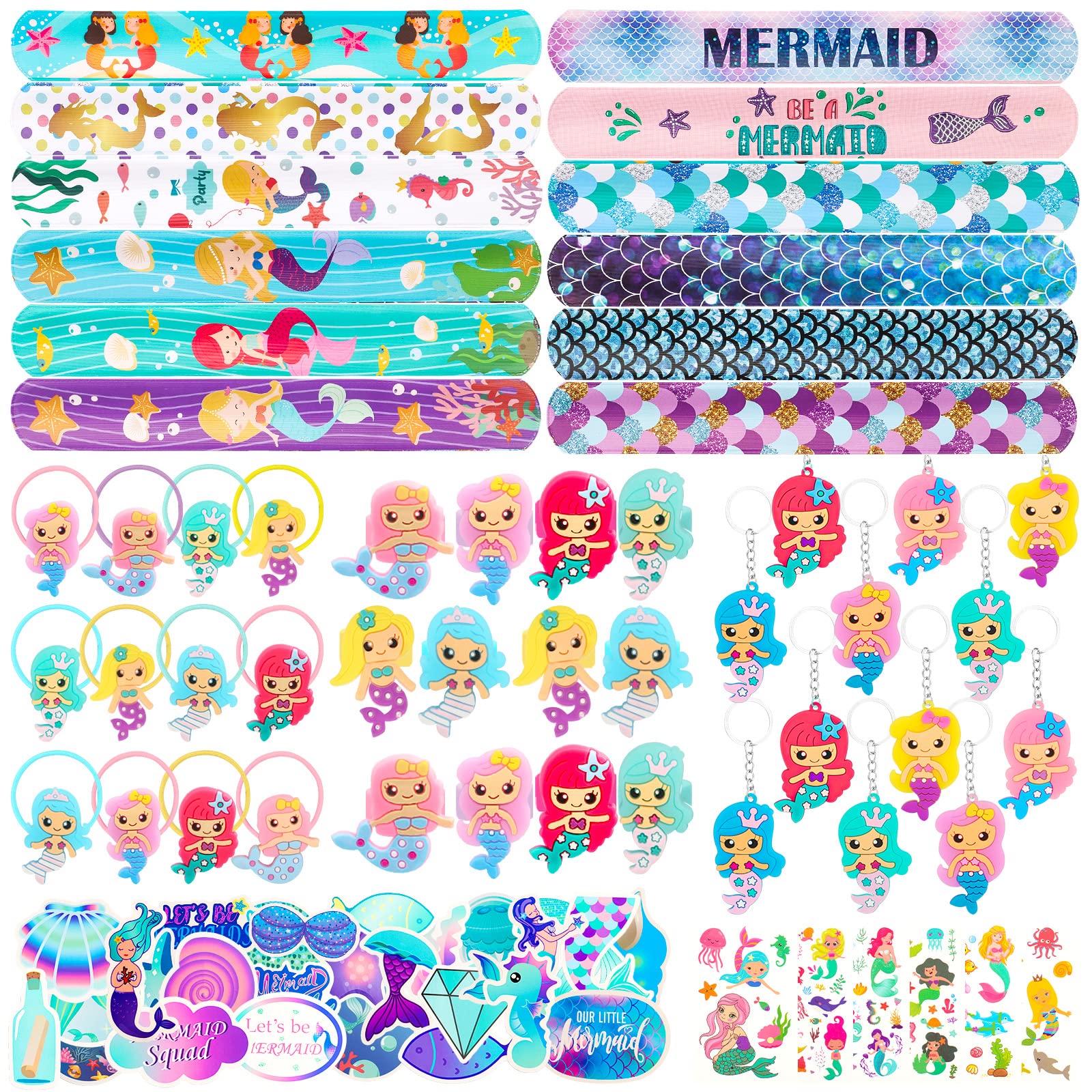 Mermaid Party Favors - Mermaid Themed Keychains, Slap Bracelets & Goodie Bag Fillers for Birthday Parties | Perfect for Mermaid Themed Decorations, Pool Parties & Underwater Fantasy Events