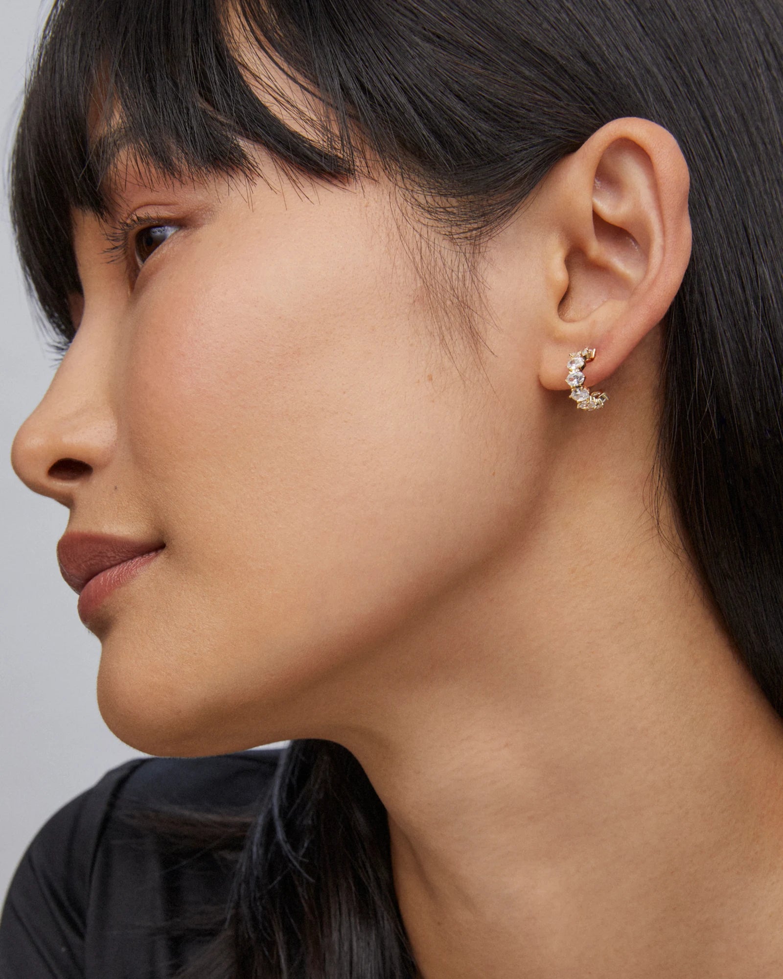 Cailin Gold Crystal Huggie Hoop Earrings with White CZ Stones - Elegant Everyday Jewelry for Women, Perfect for Work, Parties & Special Occasions
