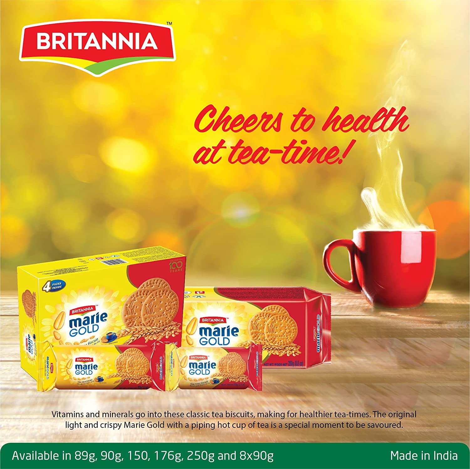 Britannia Marie Gold Cookies 21.16oz (600g) - Crispy Tea Biscuits - Delicious Grocery Snacks - Pack of 50 - Perfect for Tea Time, Office Break, School Lunch & Family Gatherings