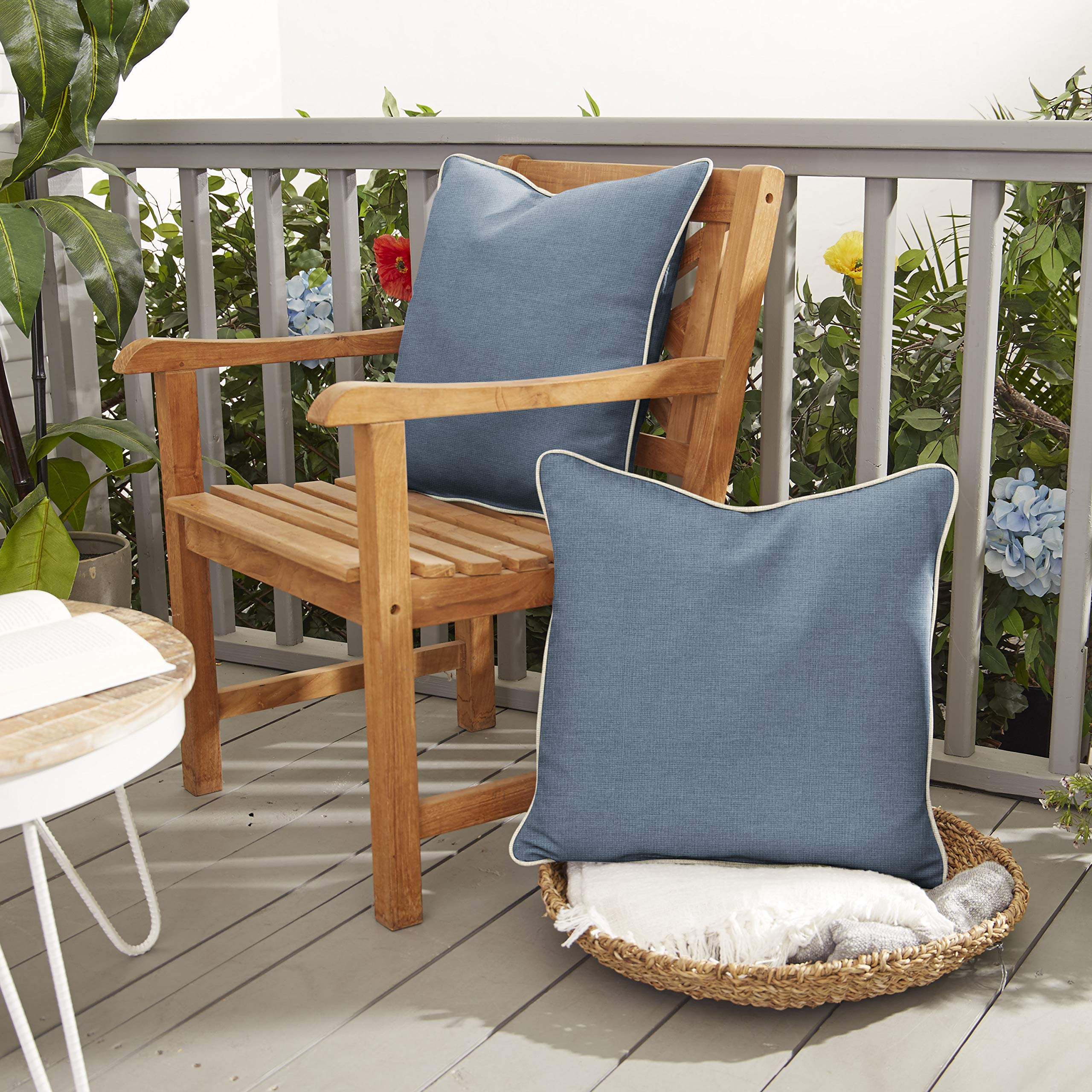 Sorra Home Indoor Outdoor Sunbrella Pillow Set - Waterproof & Fade-Resistant Cushion Covers, Denim Blue - Perfect for Patio, Deck, Poolside & Living Room Decor