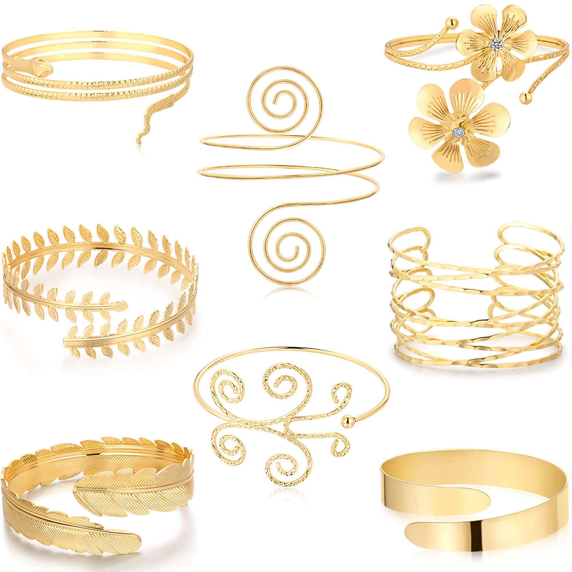 ZOERAY 8 Pcs Adjustable Gold Arm Cuff Bracelet Set for Women - Minimalist Open Armband Bangle Jewelry - Perfect for Parties, Weddings & Boho Fashion Accessories