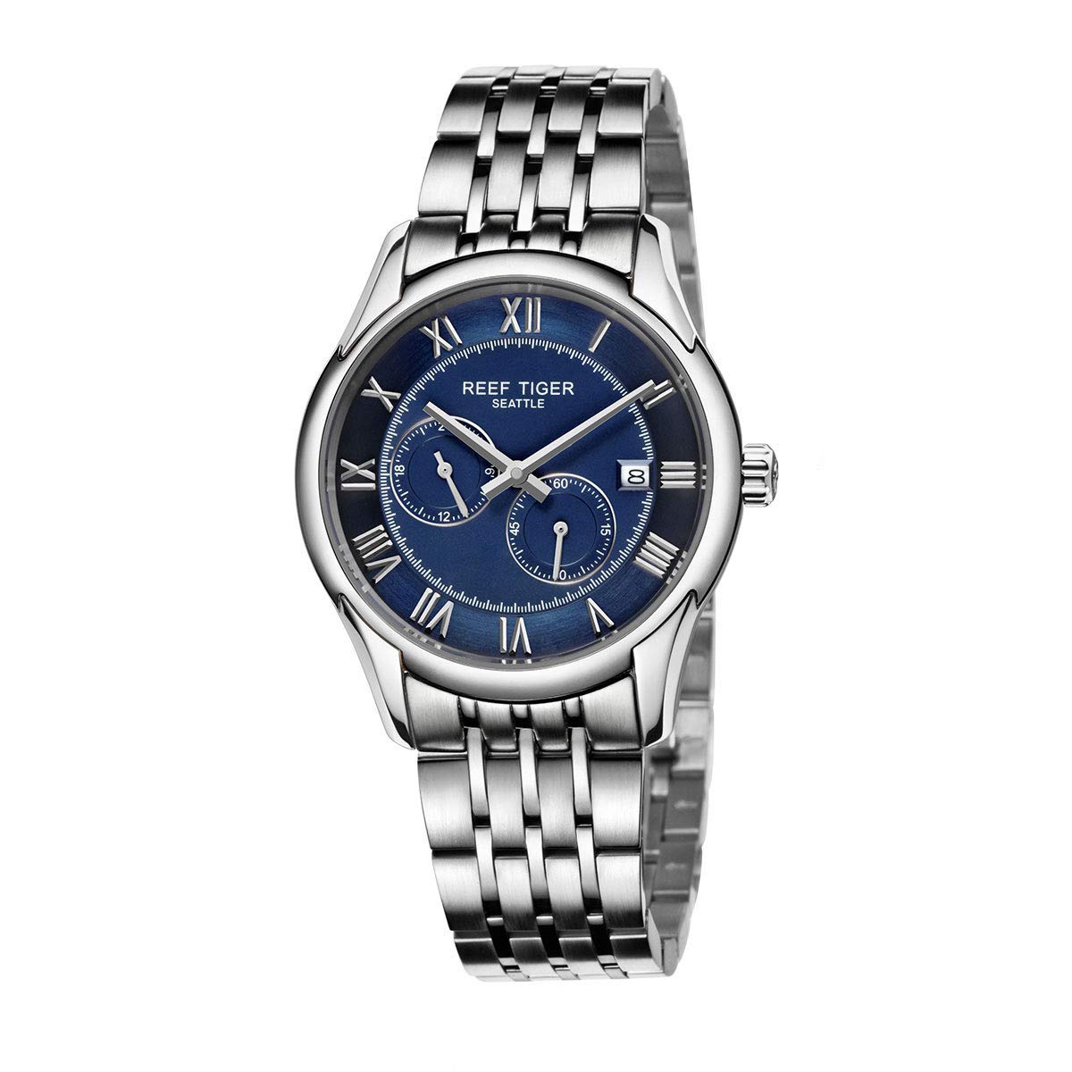 REEF TIGER Men's Automatic Business Watch - Stainless Steel Analog Dress Watch with Date Window | RGA165-YLY | Perfect for Office, Formal Events & Professional Settings