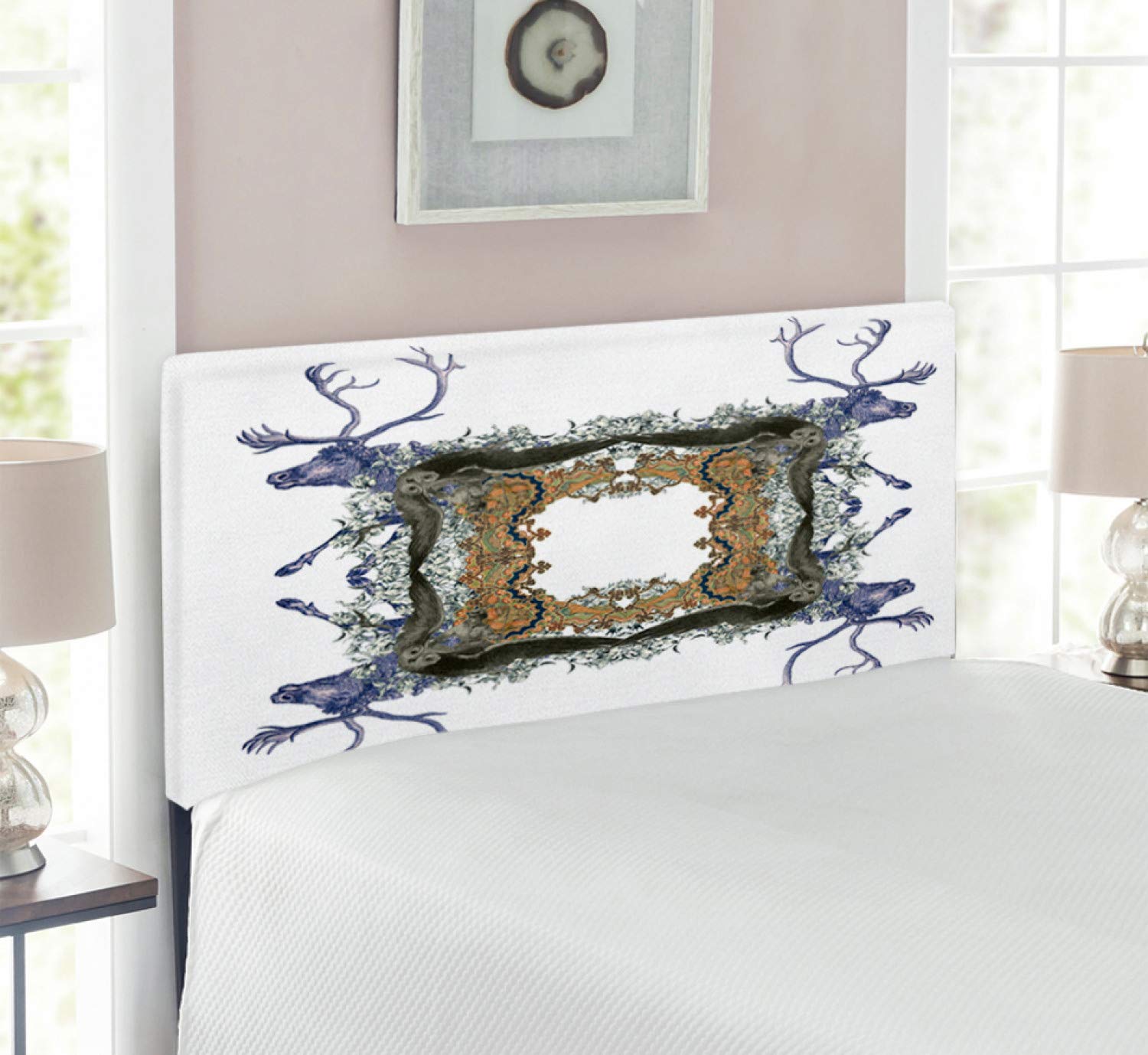 Ambesonne Victorian Upholstered Metal Headboard with Memory Foam - Twin Size, Violet Tan Pearl - Wildlife Jungle Design Featuring Girls, Owls & Hunters - Perfect for Bedroom Decor & Victorian Style Homes
