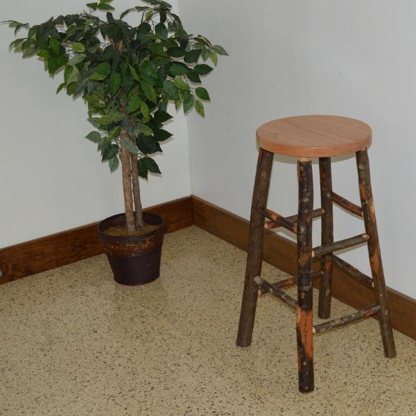 Premium Hickory Wood Bar Stool with Back Support - Rustic Farmhouse Style Counter Height Stool for Kitchen Island, Breakfast Nook & Home Bar (Set of 1) - Natural Wood Finish, Durable & Comfortable Seating