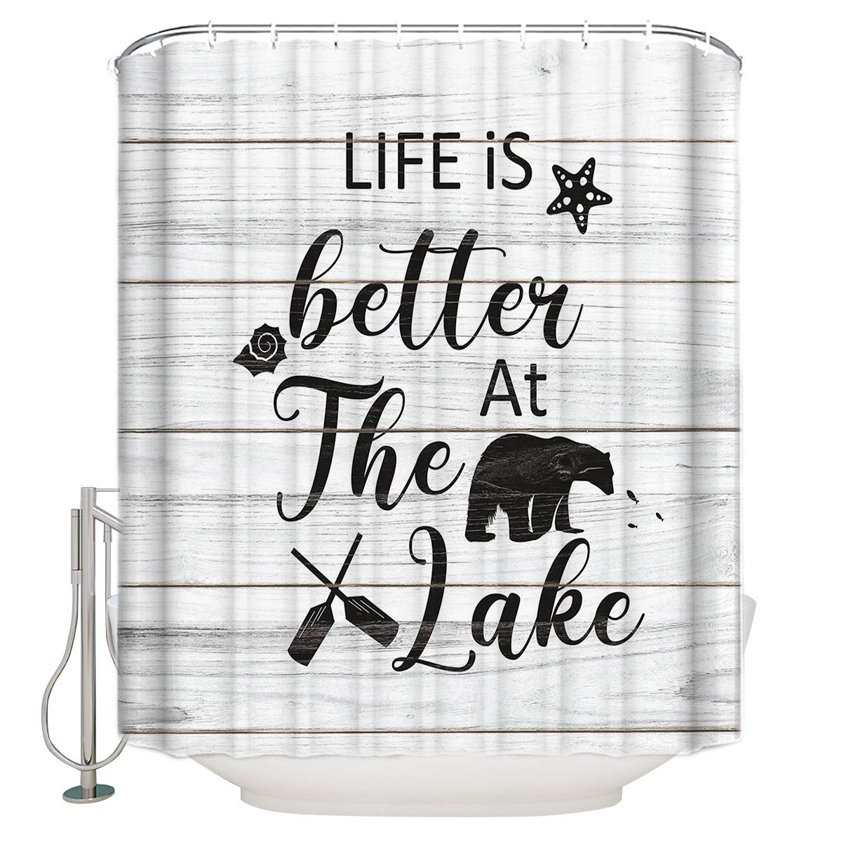 60x72 Inch Polyester Bathroom Shower Curtain with Hooks - Vintage Wood Grain Design, Lake Polar Bear Paddle Print - Waterproof Privacy Curtain for Hotel, Home & Stall Use - Perfect for Bathrooms, Dorms and Vacation Rentals