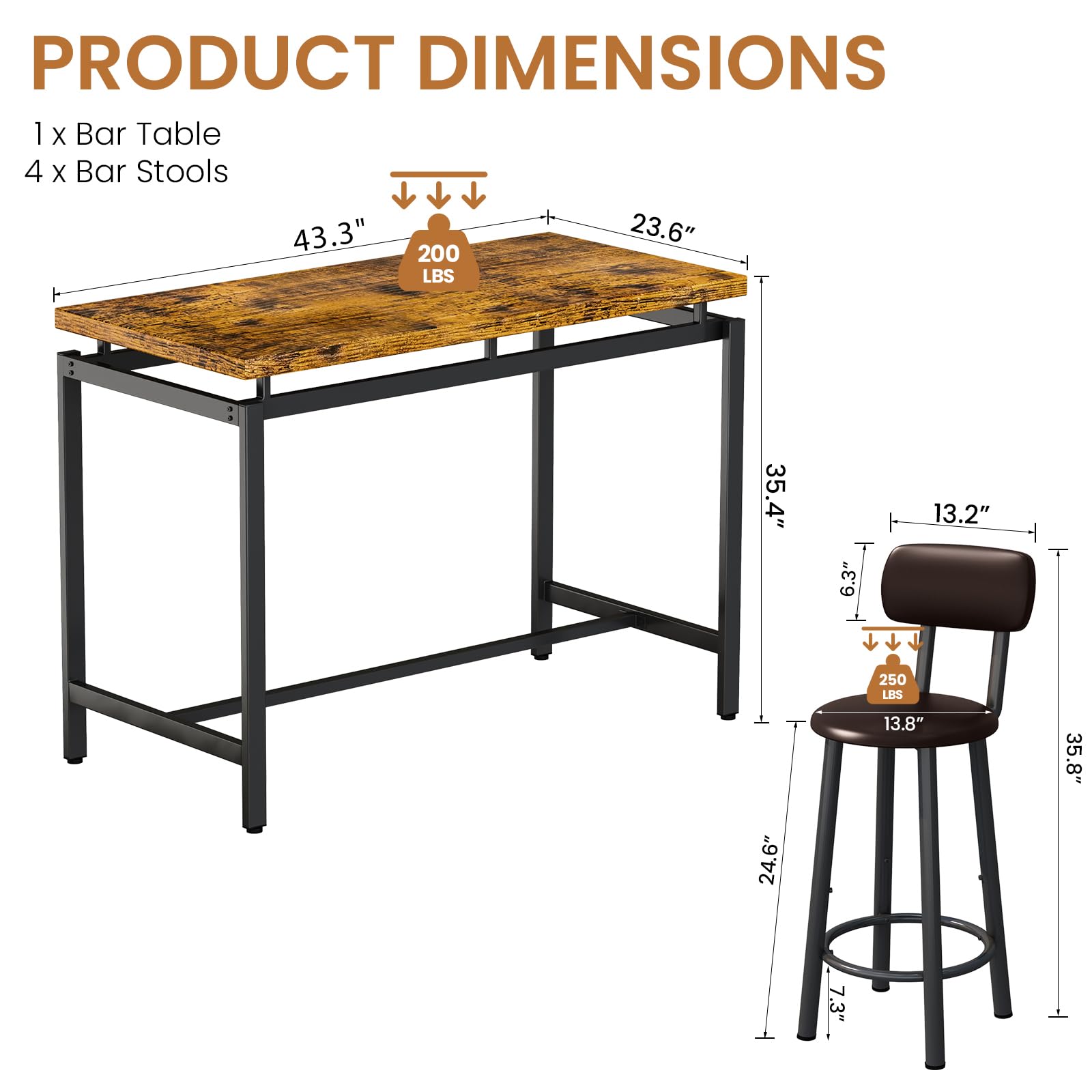 Recaceik 4-Piece Counter Height Dining Table Set with PU Leather Stools - Modern Kitchen & Breakfast Table for Small Spaces, Apartments, and Home Bars | Perfect for Entertaining, Casual Meals, and Compact Living Areas