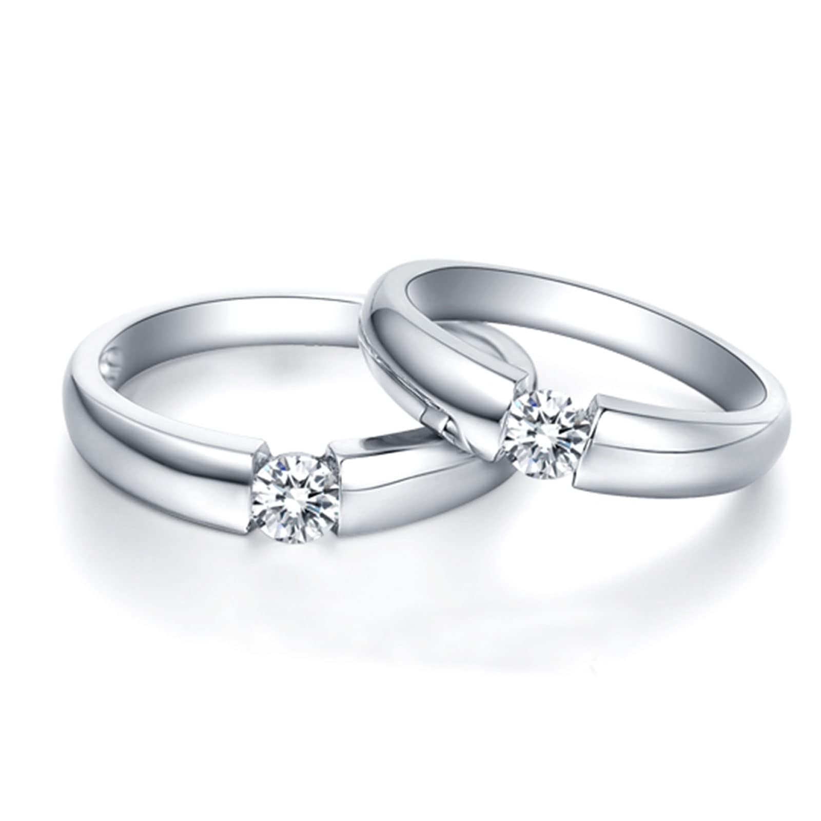 Diamond Matching Couples Rings for Him & Her - Sterling Silver/10K/14K/18K Wedding Promise Bands with Free Engraving | Perfect Anniversary Gift for Couples, Valentine's Day Present