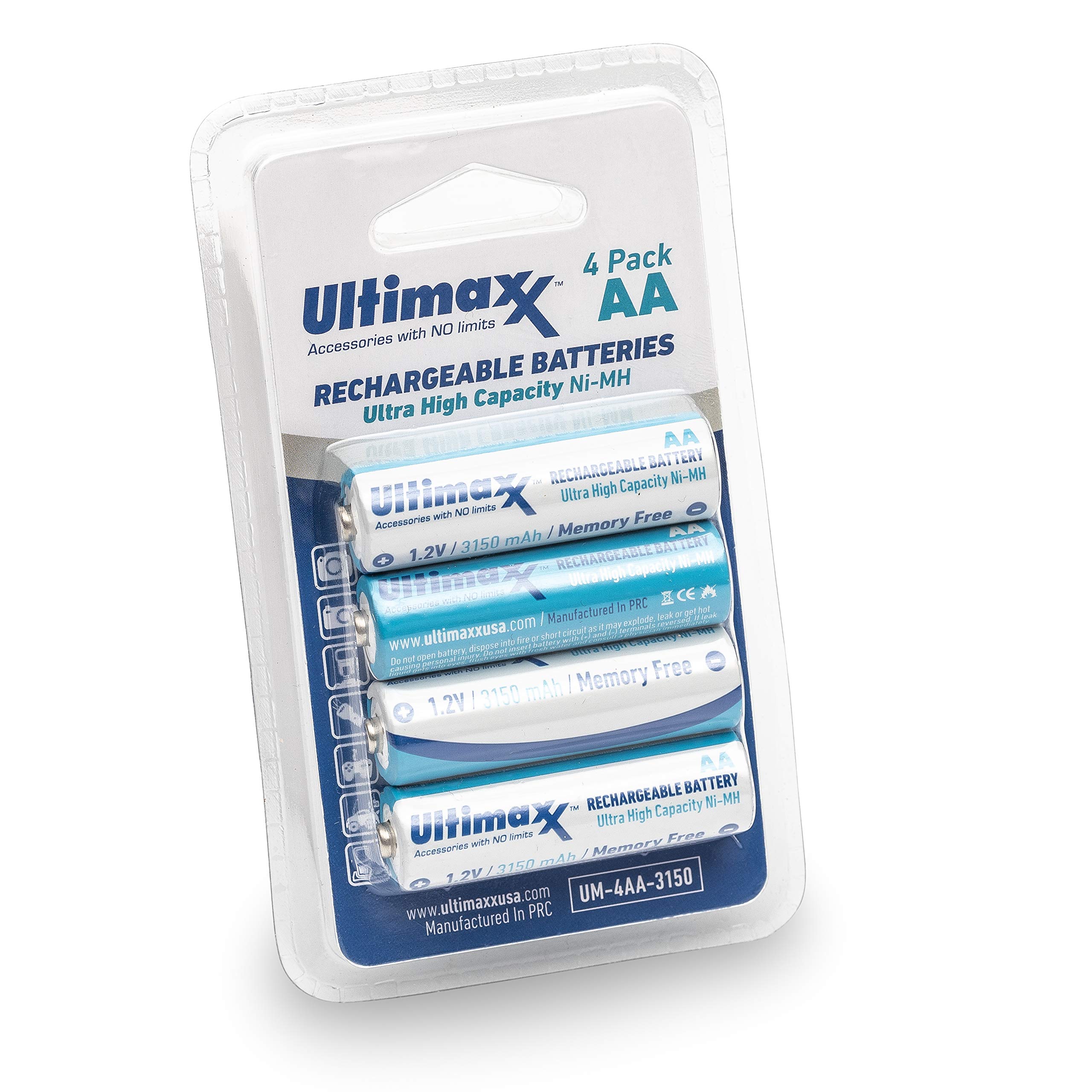 Ultimaxx 4-Port Fast Charger with 4 AA 1.2V 3150mAh High-Capacity Ni-MH Rechargeable Batteries - Perfect for Cameras, Game Controllers & Electronic Devices