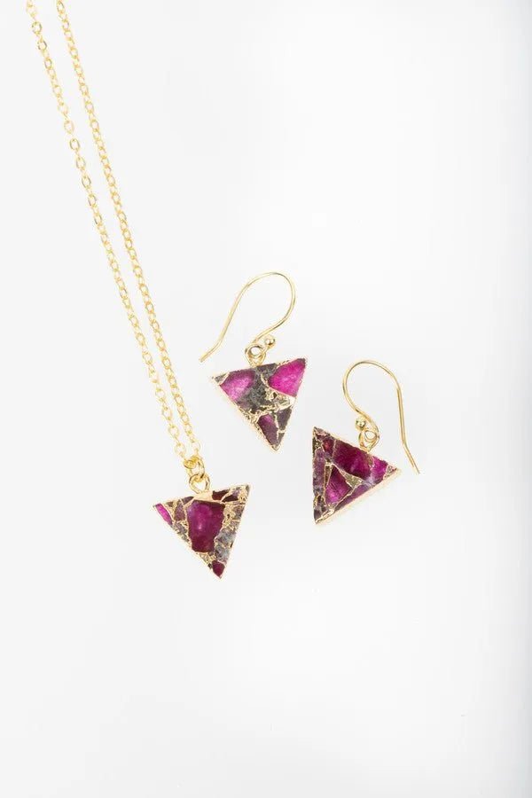 Mojave Triangle Mini Earring and Necklace Set - Dainty Gold Jewelry for Women, Minimalist Geometric Necklace and Earrings Set - Perfect for Everyday Wear, Date Night, and Gifts