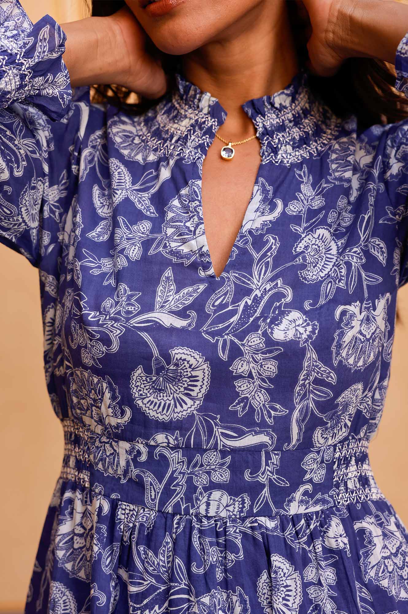 Emmeline Organic Cotton Maxi Dress - Camelia Cobalt/White | Flowy Bohemian Summer Dress for Beach, Vacation & Casual Wear