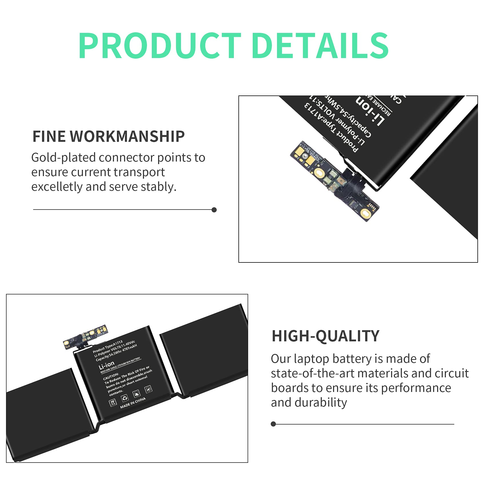 ROLADA Replacement Laptop Battery for MacBook Pro 13-inch A1713 A1708 (54.5Wh 4781mAh) - Compatible with MacBook Pro 13 Backup Notebook - Perfect for Work, Travel & Remote Computing