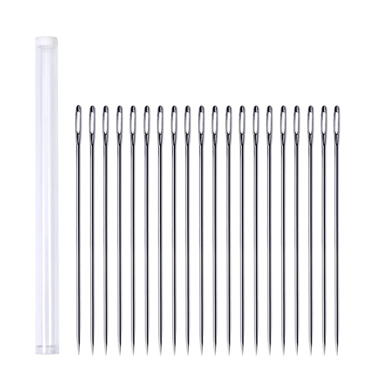 20Pcs Metal Big Eye Sewing Needles with Storage Bottle - Long Hand Sewing Needles for DIY Embroidery, Needlework & Fabric Crafts - Perfect for Quilting, Cross Stitch, and Handmade Garments