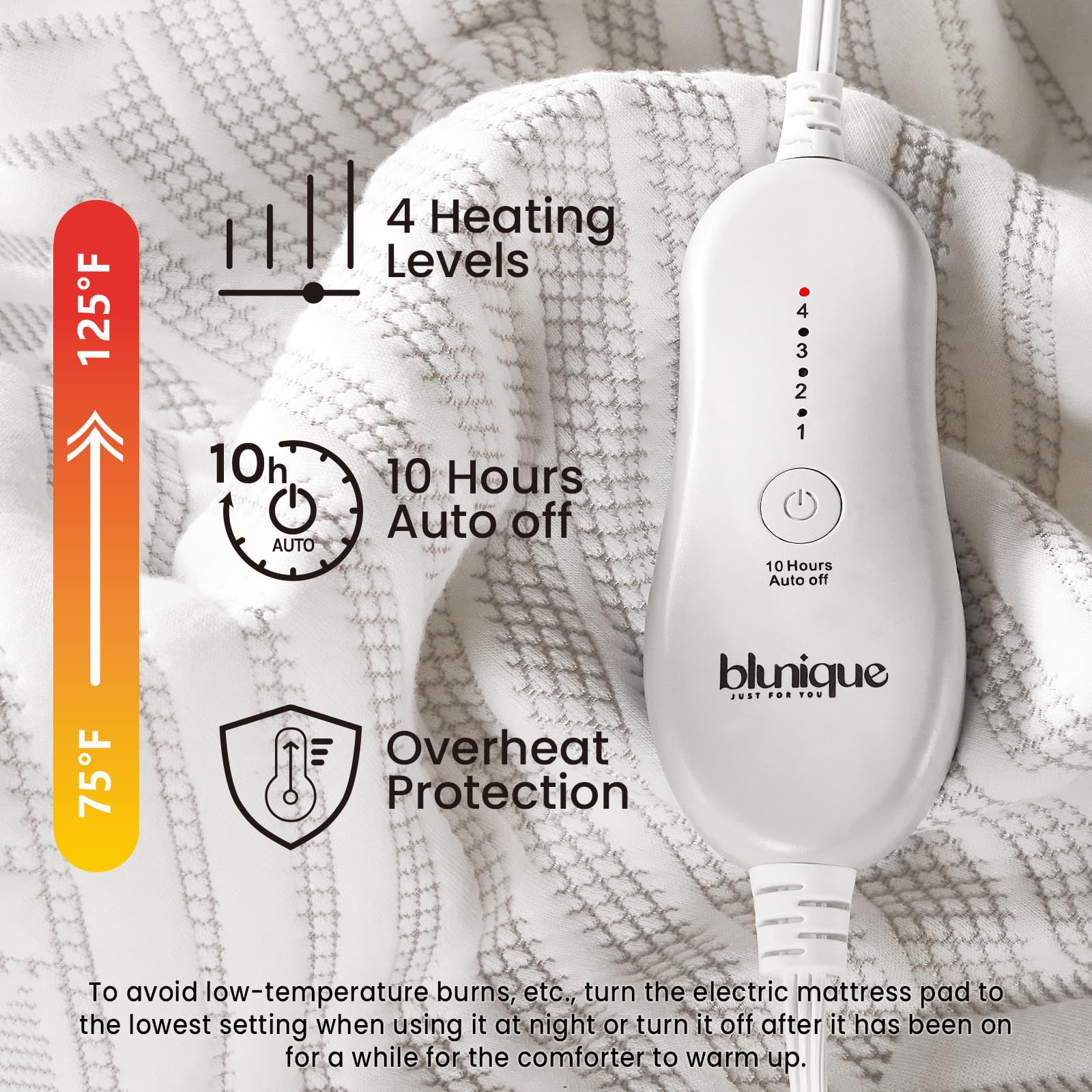 Electric Heated Mattress Pad King Size - Dual Control Bed Warmer with Deep Pocket & Side Storage Pouch - 3D Air Layer Fabric - Machine Washable - 78