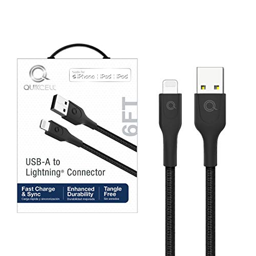 6 FT USB-A to Lightning Charging Cable - Fast Charging & Sync Compatible with iPhone 14/13/12/11/X/8/7/6 - Durable Nylon Braided (Black) - Perfect for Home, Office & Travel Use