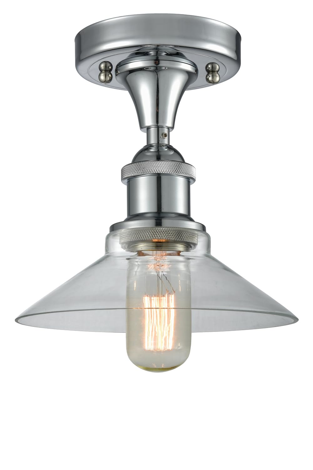 Vintage Dimmable LED Semi-Flush Mount Ceiling Light - 1 Light Fixture in Polished Chrome - Energy Efficient Lighting for Bedroom, Living Room & Dining Room