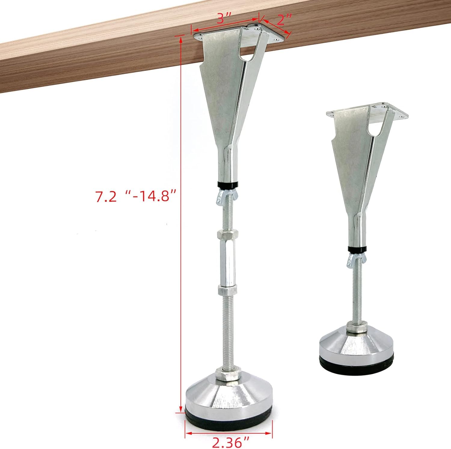 Adjustable Height Modern Silver Bed Legs - 1 Pack (2