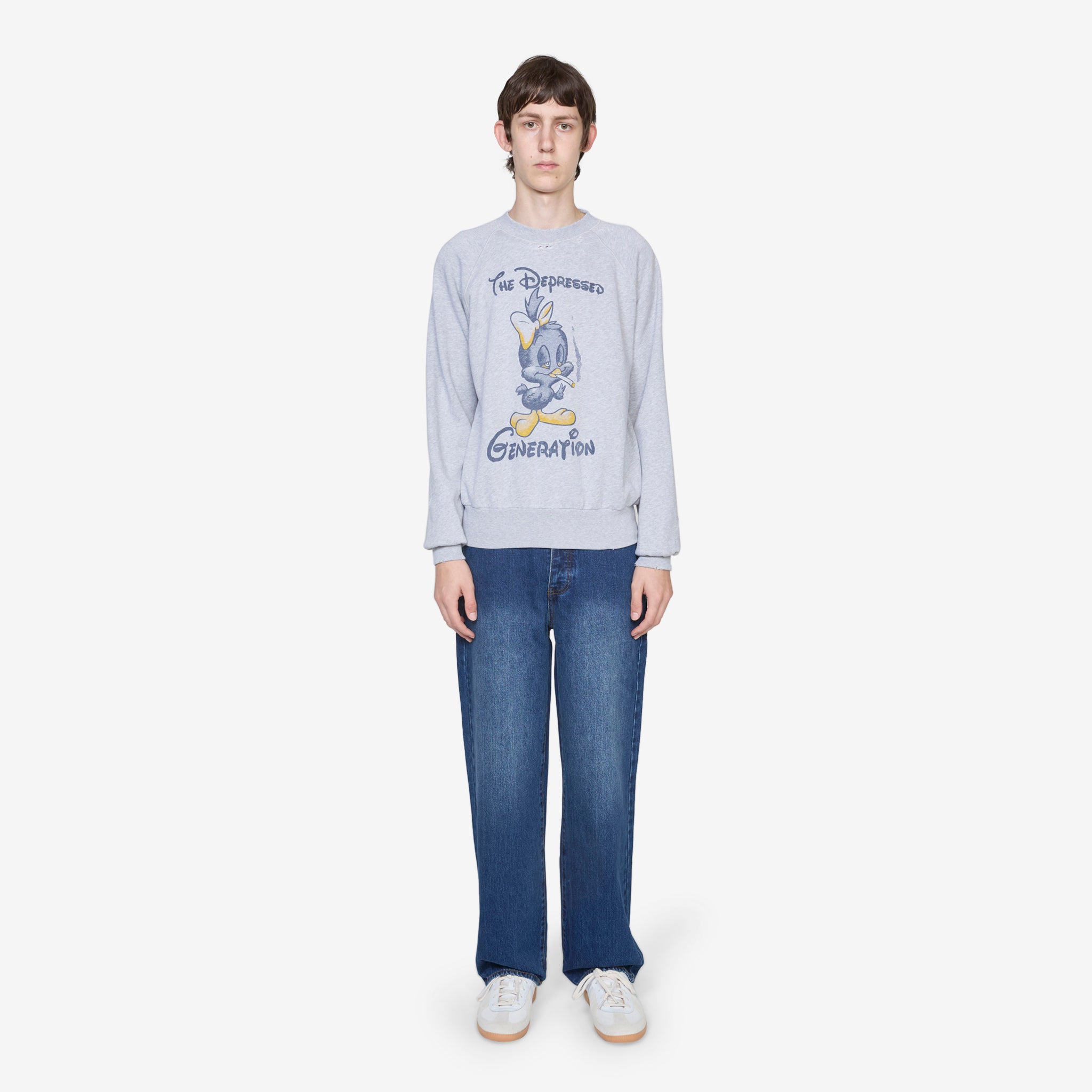 Destroyed Weedie Pie Raglan Sweat Light Grey Marl - Oversized Distressed Sweatshirt for Women | Casual Streetwear, Loungewear & Fall Fashion