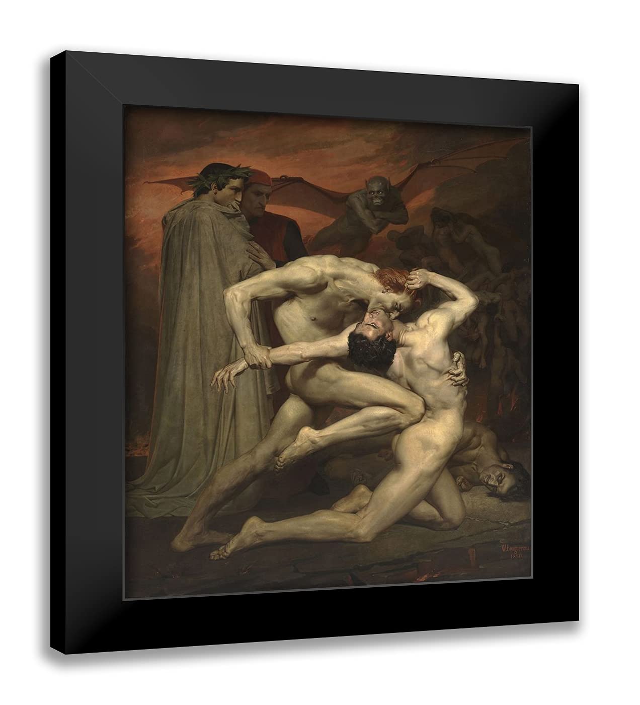 William-Adolphe Bouguereau 'Dante and Virgil in Hell' 20x24 Inch Black Modern Framed Art Print - Perfect for Home Decor, Office Wall Art & Gift Giving
