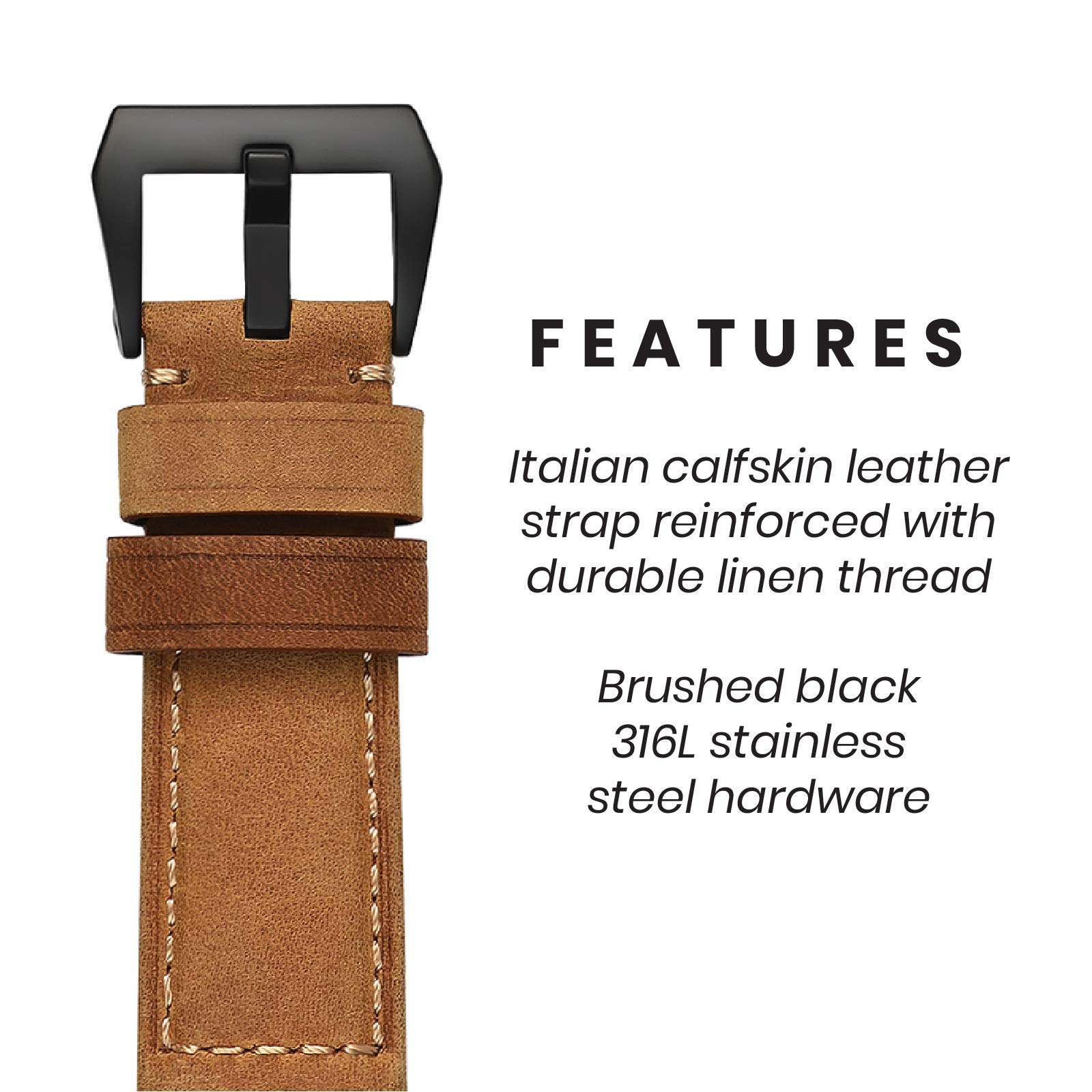 Premium Bullstrap Men's Full-Grain Italian Leather Watch Band - Compatible with Apple Watch Series 1-8 - Durable Luxury Replacement Strap for Business & Casual Wear