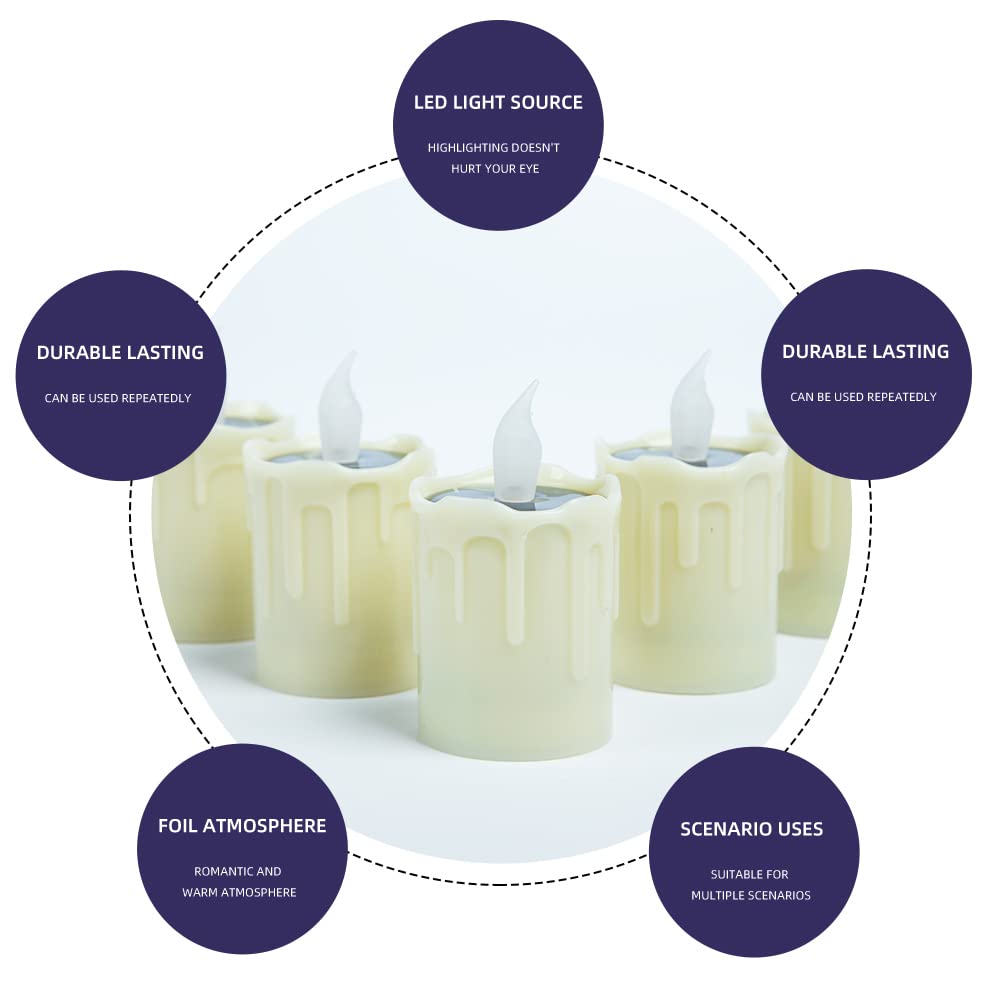 Solar Powered LED Candle Lights - Warm Yellow Flickering Flameless Tea Lights with 6 Pack, Waterproof Outdoor Solar Charging Candles for Wedding, Valentine's Day, Halloween, Christmas Decorations - Perfect for Garden, Patio, Pathway and Tabletop Decoration