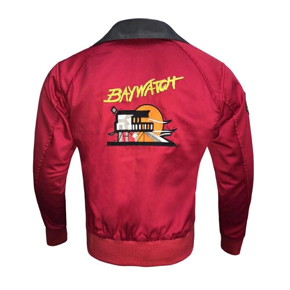 Baywatch Lifeguard Red Bomber Jacket - Classic TV Show Costume for Halloween, Cosplay & Themed Parties - Perfect for Lifeguard Costumes, 80s Outfits & Beach Party Looks
