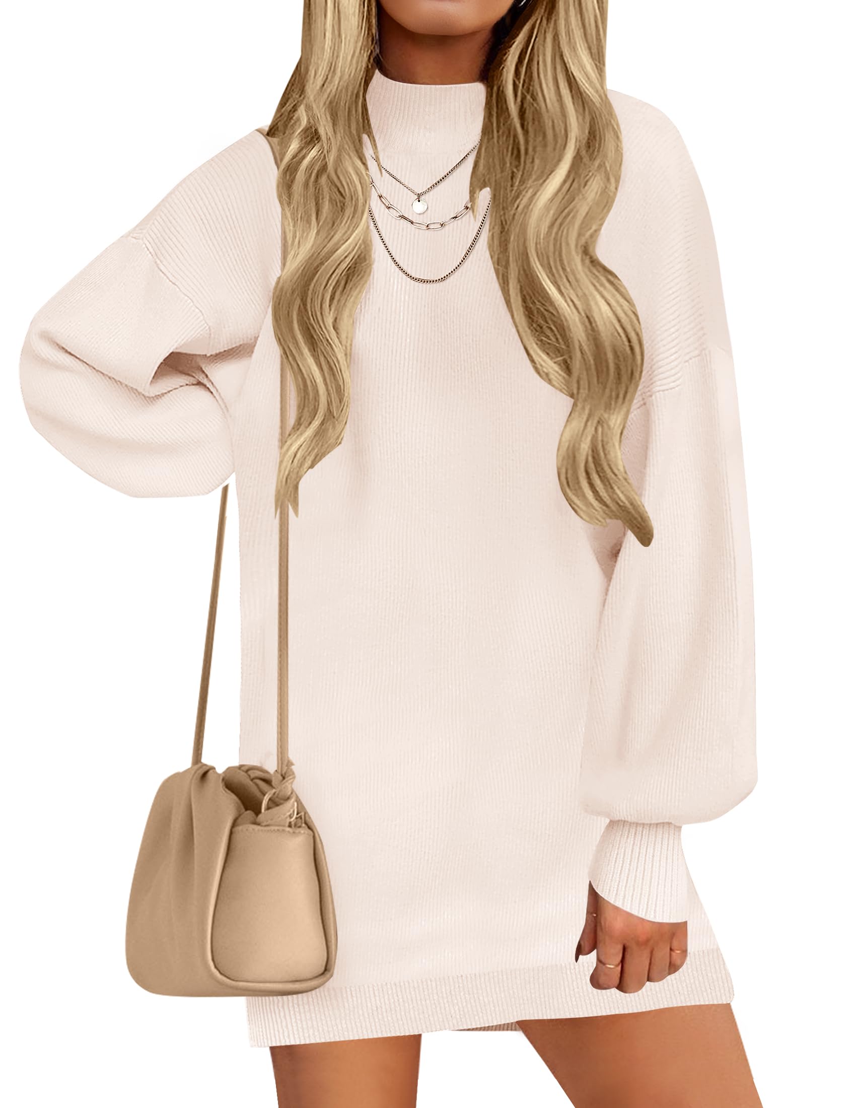 ZESICA Women's Oversized Turtleneck Sweater Dress - Long Lantern Sleeve Knit Pullover Short Dress for Spring | Casual Wear, Office Outfits & Date Night Fashion