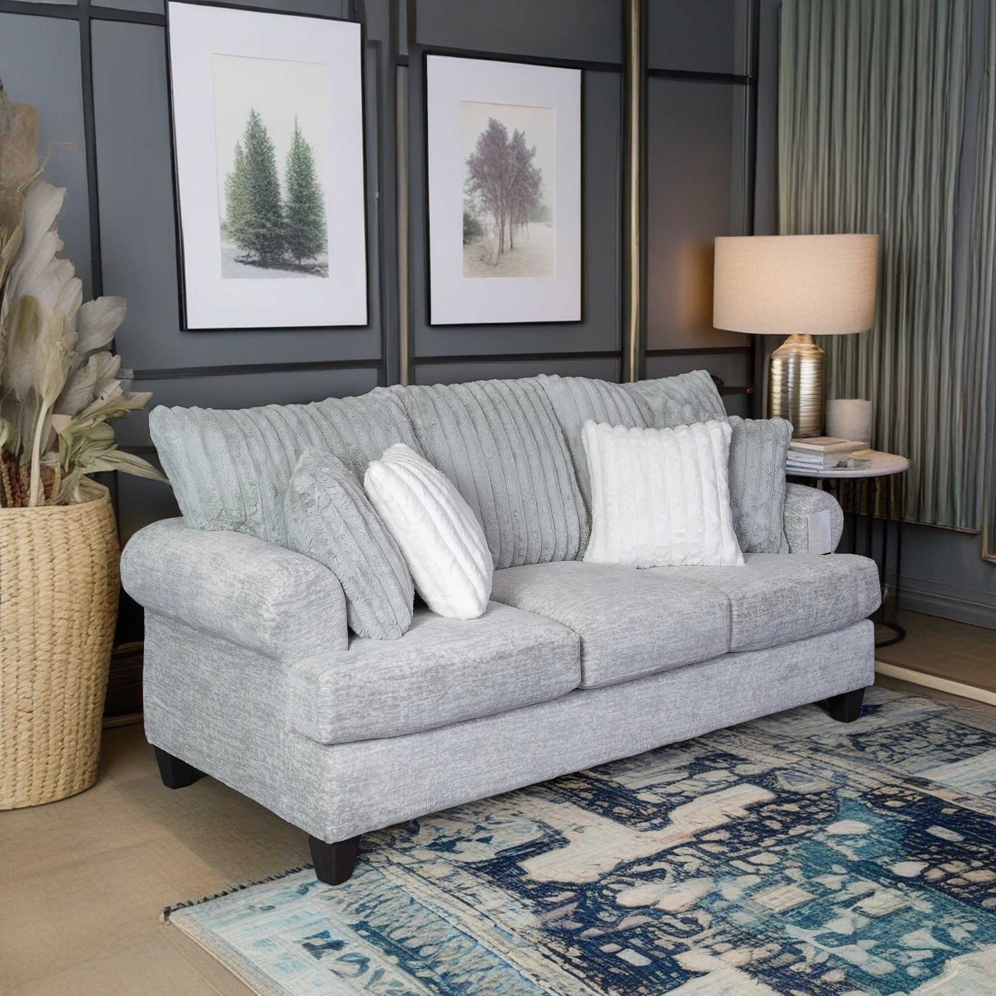 Oasis Transitional Stationary Sofa - Modern Comfortable Living Room Couch in Galactic Oyster Fabric | Perfect for Small Spaces, Apartments & Cozy Home Decor