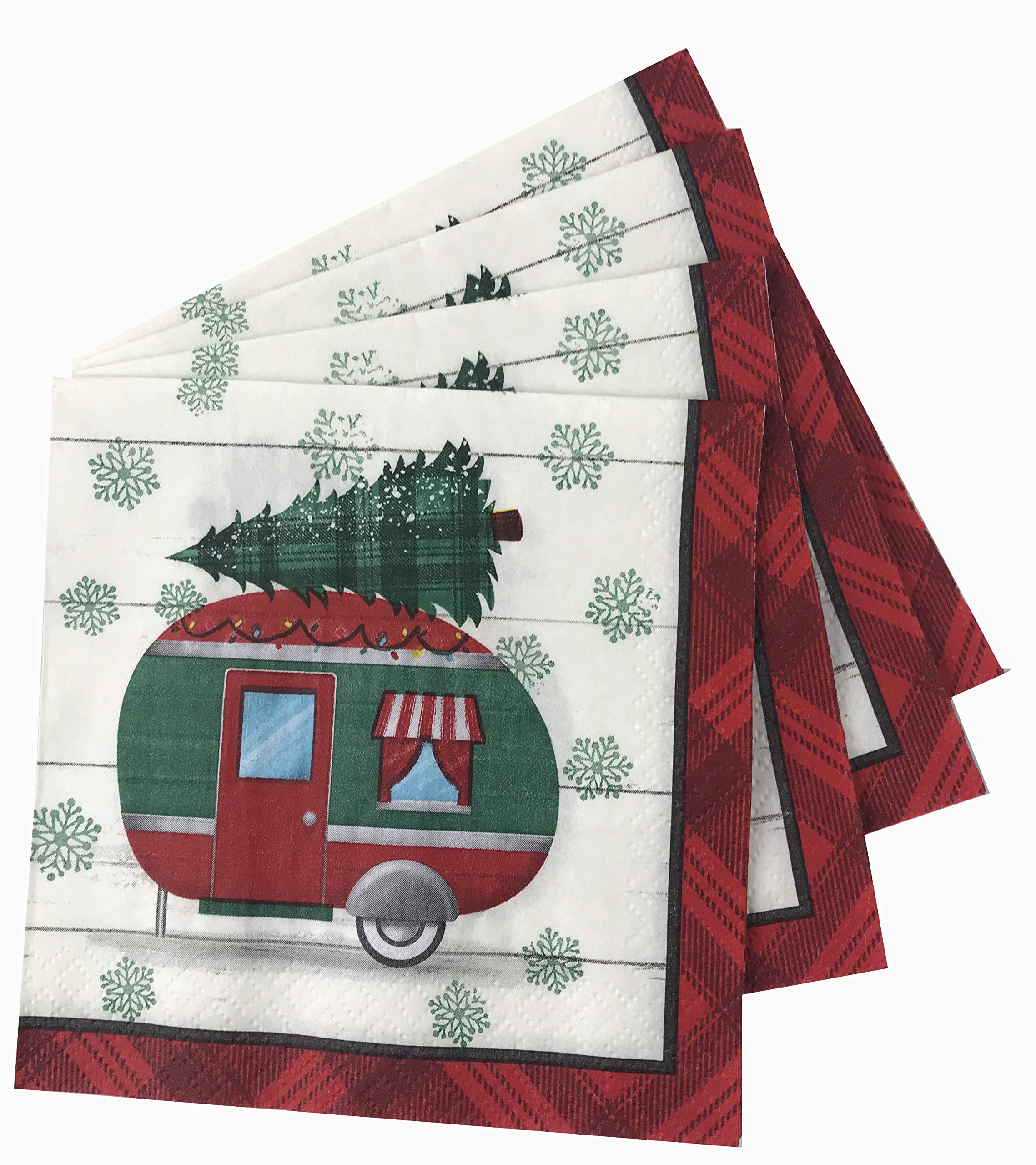 Christmas Disposable Dinnerware Set - 129 Pc Classic Red Truck Design Plates, Cups, Napkins & Silverware (Serves 16) | Perfect for Holiday Parties, Family Gatherings & Festive Celebrations