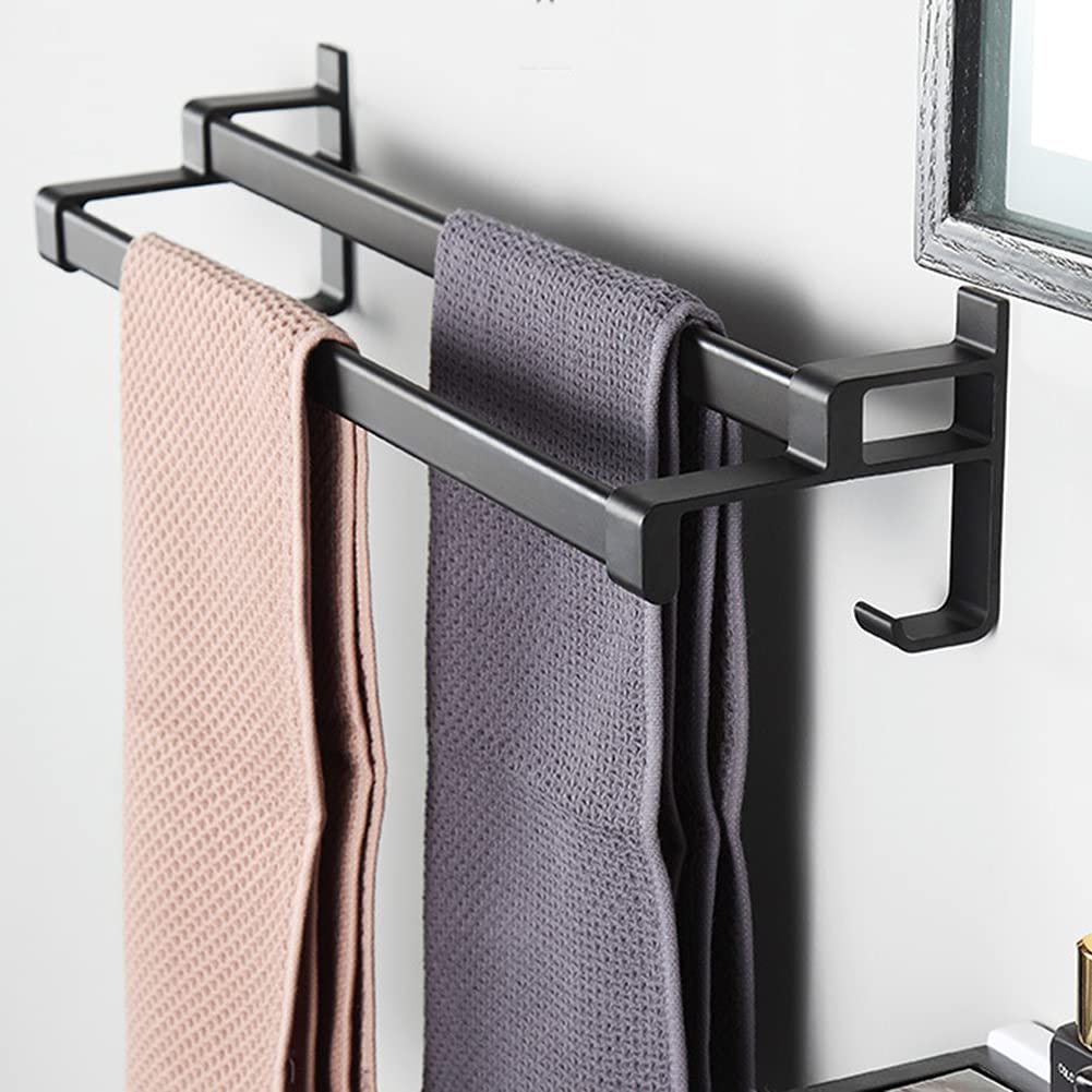 JRMM Aluminum Wall Mounted Bathroom Ladder Towel Rack - Double Towel Bar with Hooks for Hand, Dish & Tea Towels - Perfect for Kitchen, Bathroom & Laundry Room Organization