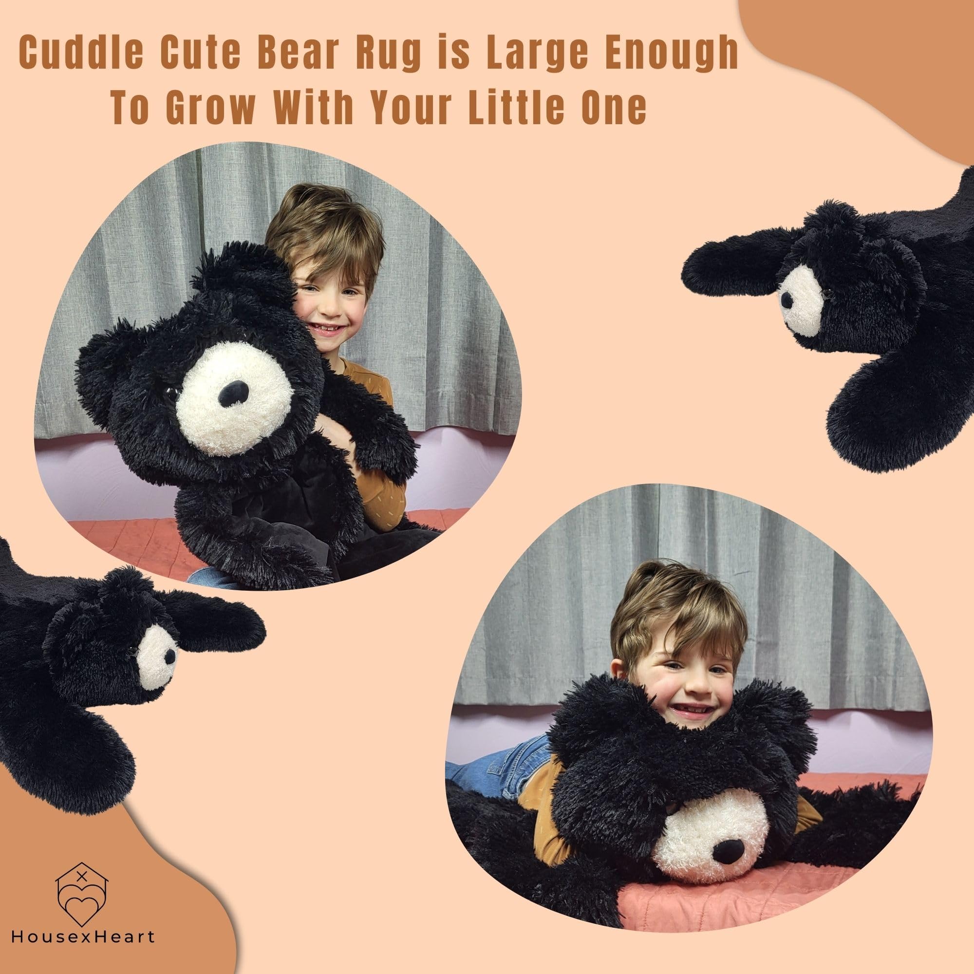 Handmade Bear Rug - Soft & Cuddly Brown Bear Floor Throw for Nursery Decor - Cozy Woodland Themed Kids Rug - Newborn Baby Essential Gift - Perfect for Nursery, Playroom or Toddler Bedroom (Shadow Black)