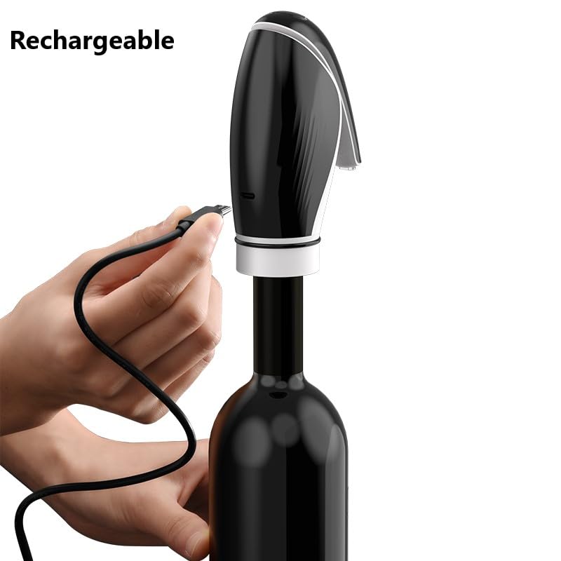 Electric Wine Decanter & Aerator - Fast Wine Pourer with LED Light, Perfect Wine Gift for Lovers & Corporate Gifts (Black/White) - Ideal for Red Wine Tasting, Dinner Parties & Holiday Gifting