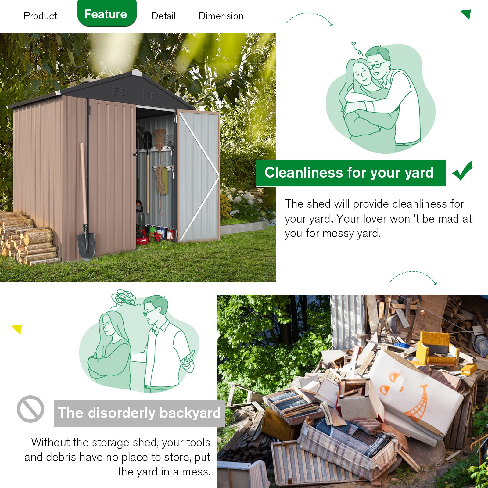U-MAX 6x4 Galvanized Metal Storage Shed - Outdoor Utility Shed Kit for Backyard, Garden, Patio & Lawn | Weather-Resistant Small Outdoor Storage Solution for Tools, Equipment & Seasonal Items