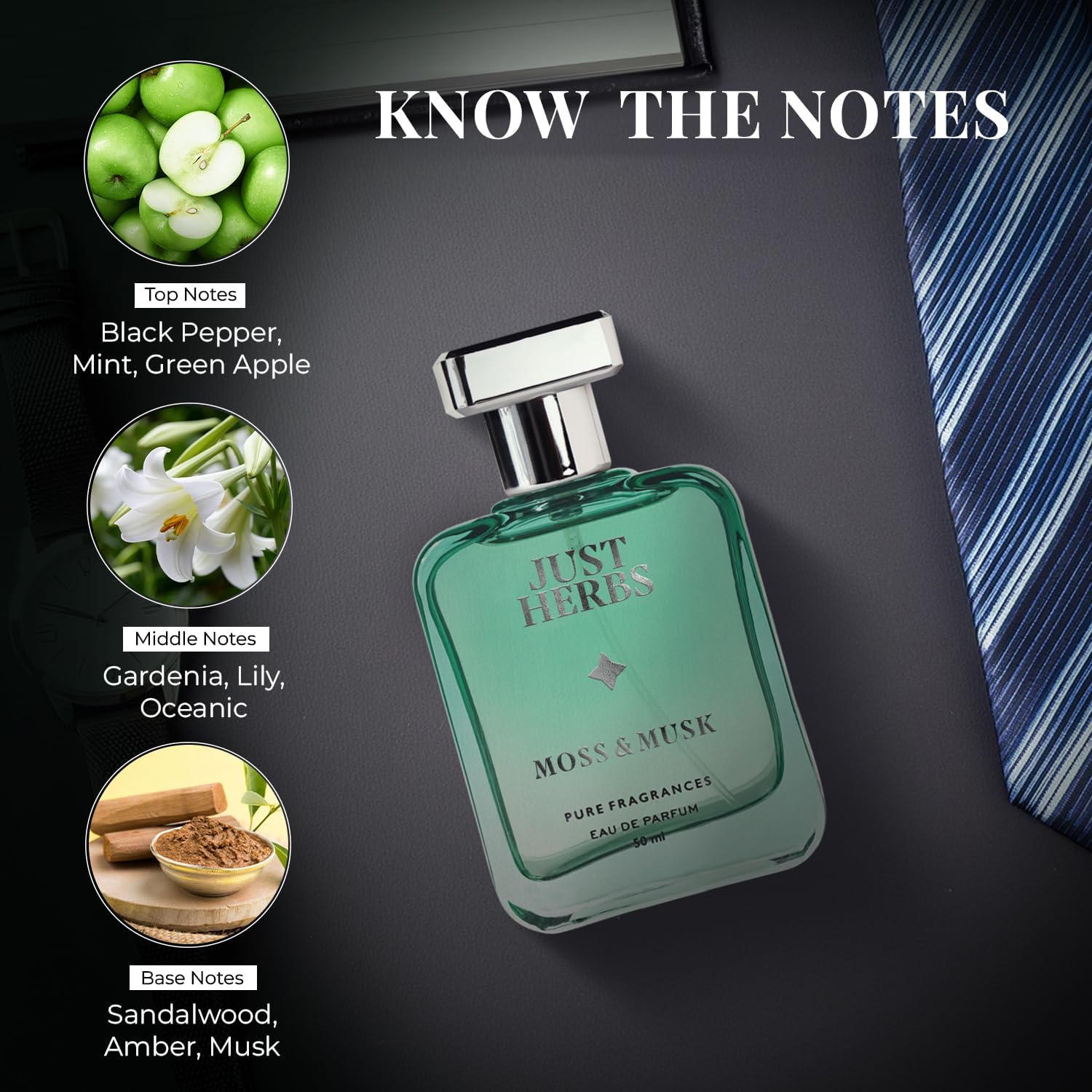 Just Herbs Relaxing Moss & Musk Floral Eau de Parfum - 50ml | Long-Lasting Luxury Fragrance for Men & Women | Perfect Gift for Romantic Dates, Special Occasions & Daily Wear