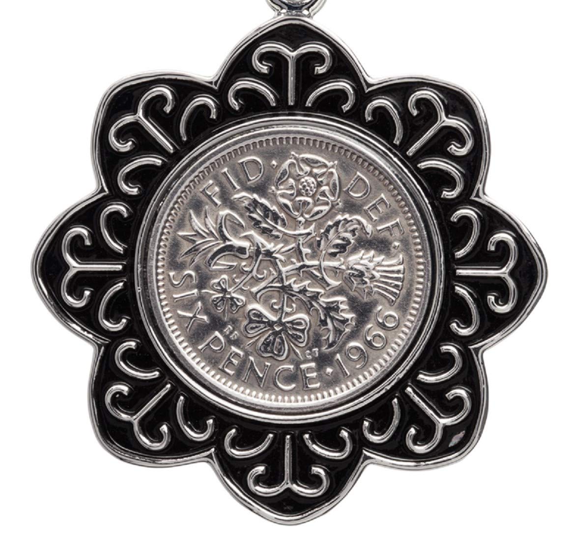 Vintage 1966 English Sixpence Pendant - Rhodium Plated Coin Necklace - Perfect Birthday Gift & Collectible Jewelry for Special Occasions