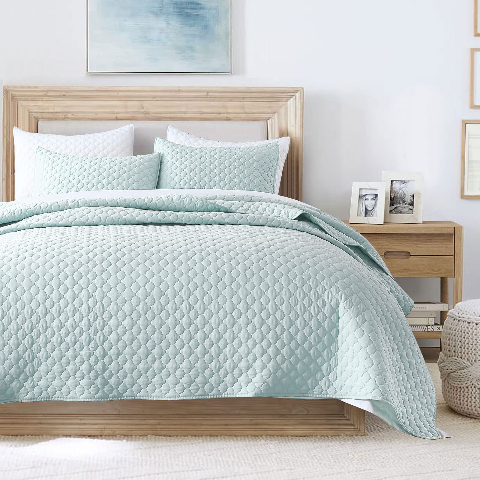 HORIMOTE HOME Twin Size Lightweight Summer Quilt Set - Ultra Soft Microfiber Bedspread with Modern Clouds Pattern in Aqua Blue (Includes 1 Quilt & 1 Pillow Sham) - Perfect for Guest Rooms, Dormitories & Cozy Bedroom Decor