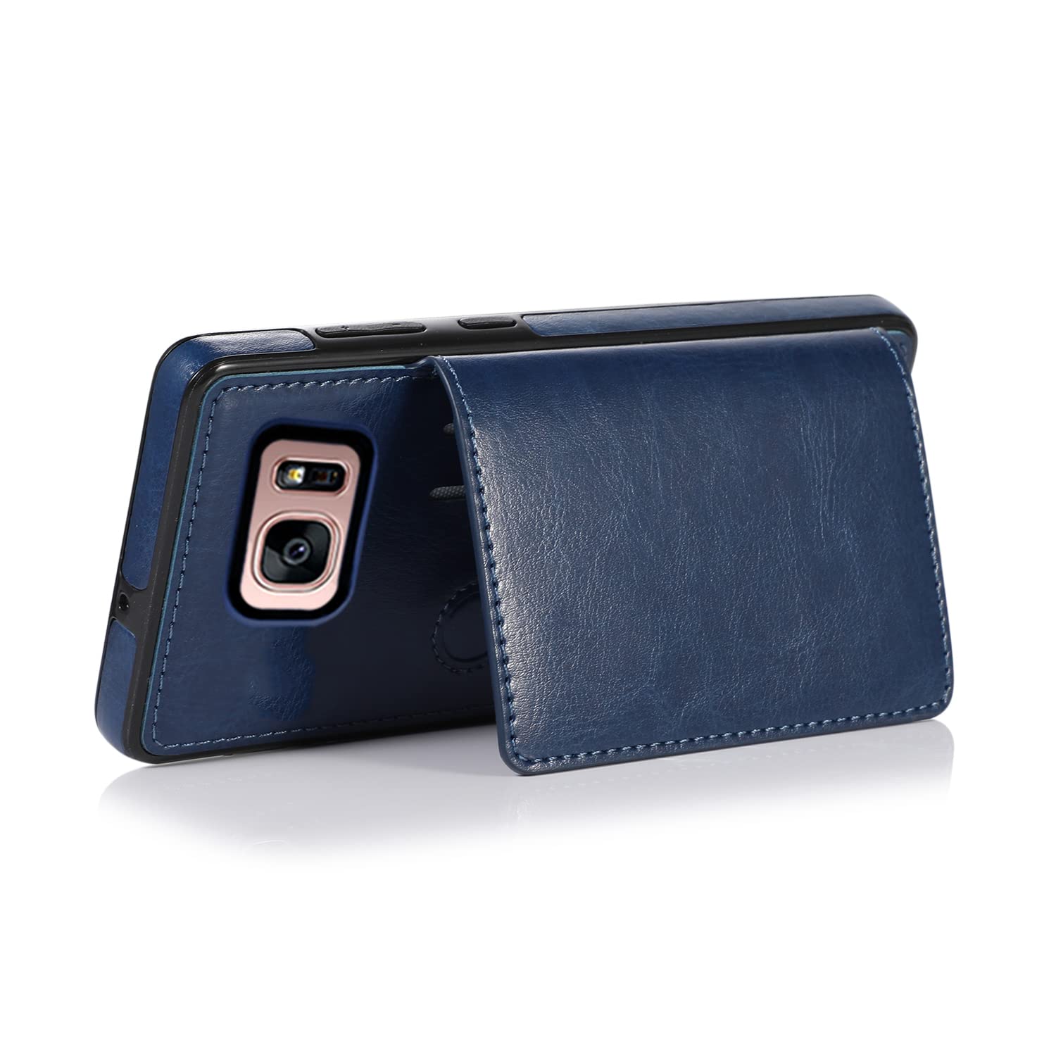 ASUWISH Samsung Galaxy S7 Case with Tempered Glass Screen Protector & Magnetic Wallet Cover – Credit Card Holder, Compatible with SM-G930V/G930A (Women's Blue) – Perfect for Daily Use, Travel, and Hands-Free Convenience