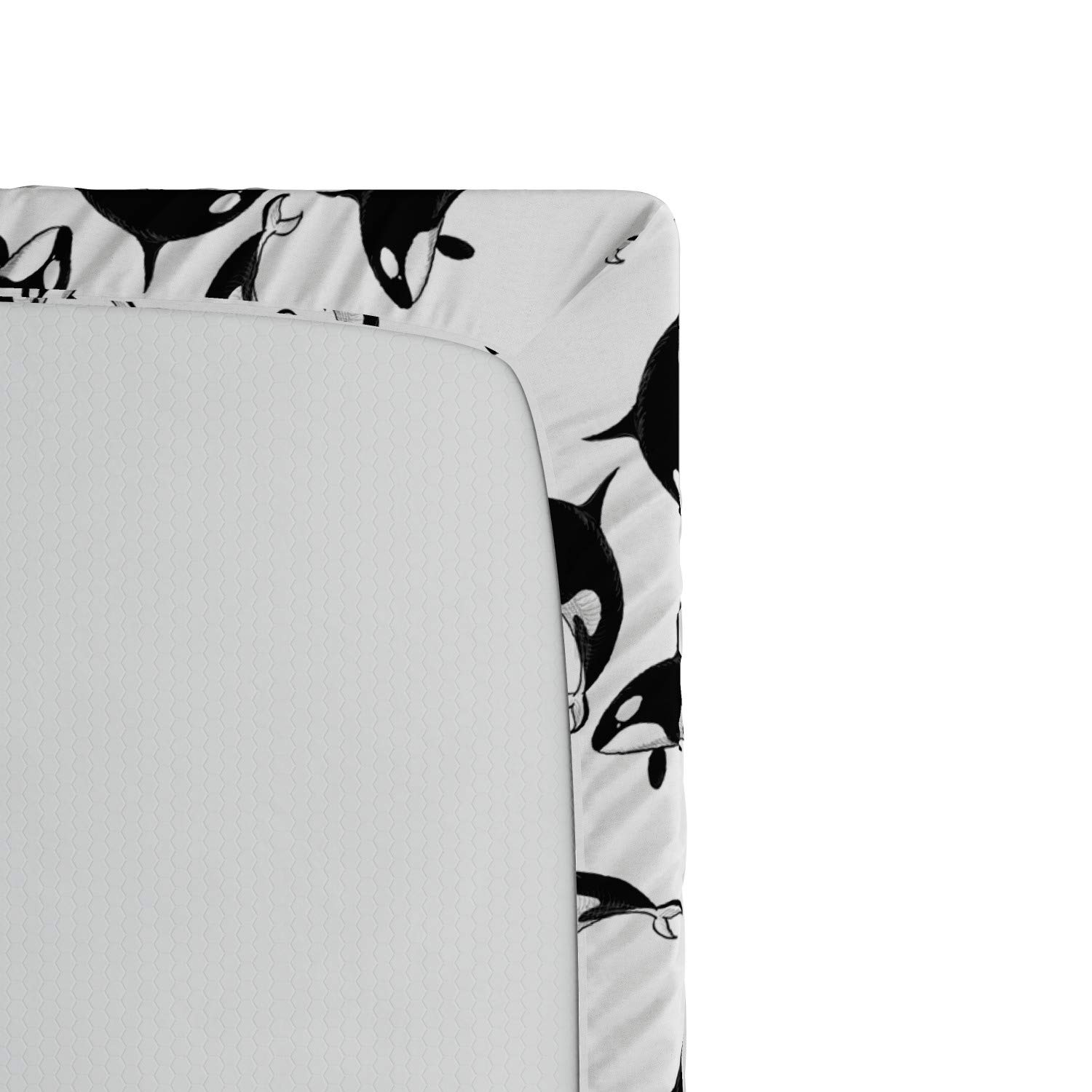 Lunarable Orca Fitted Sheet - Full Size Deep Pocket Doodle Killer Whale Print Bed Cover, Charcoal Grey | Waterproof & Wrinkle-Free | Perfect for Kids' Rooms, Beach Houses & Whale-Themed Decor