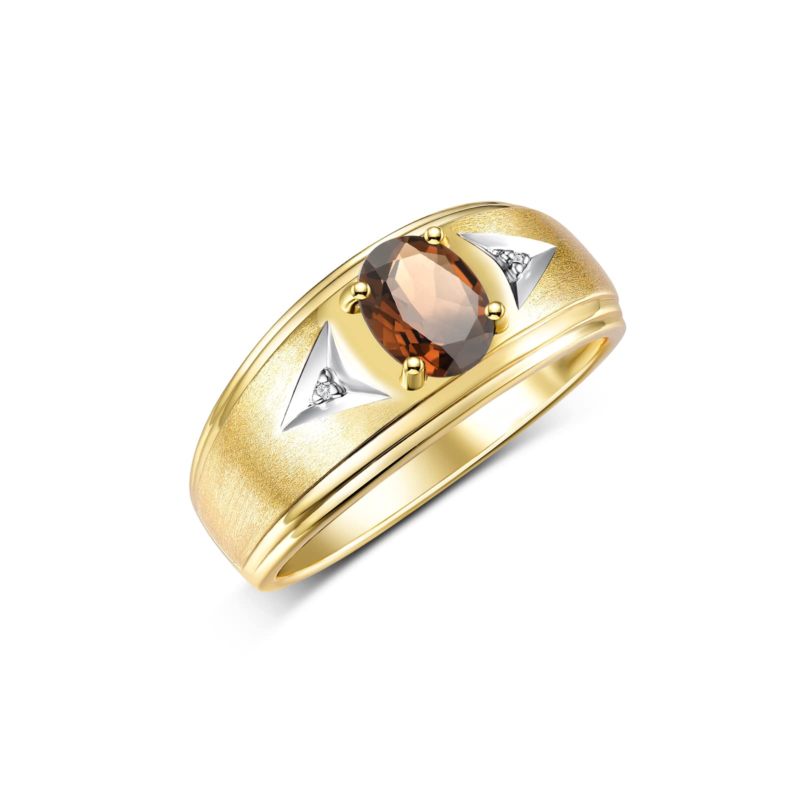 Rylos Men's Classic 8X6MM Oval Gemstone & Diamond Ring - Yellow Gold Plated Silver Birthstone Rings for Men (Sizes 8-13) | Perfect for Weddings, Anniversaries & Special Occasions