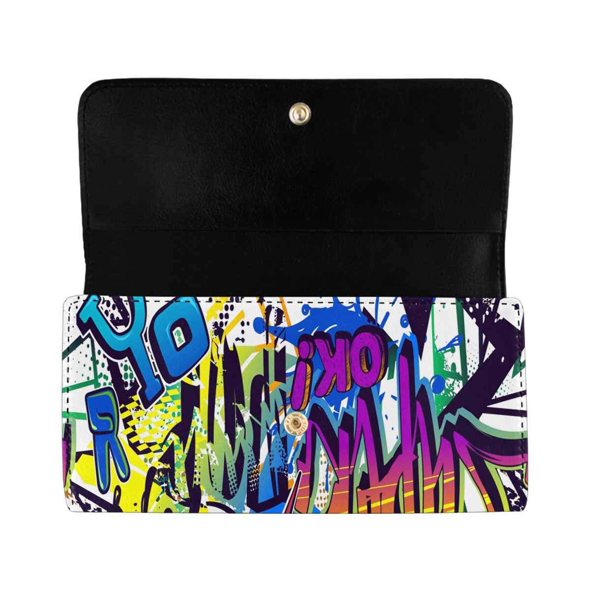 InterestPrint Women's Long Clutch Wallet - Urban Graffiti Print Trifold Card Holder Purse with RFID Protection (Perfect for Travel, Shopping & Night Out)