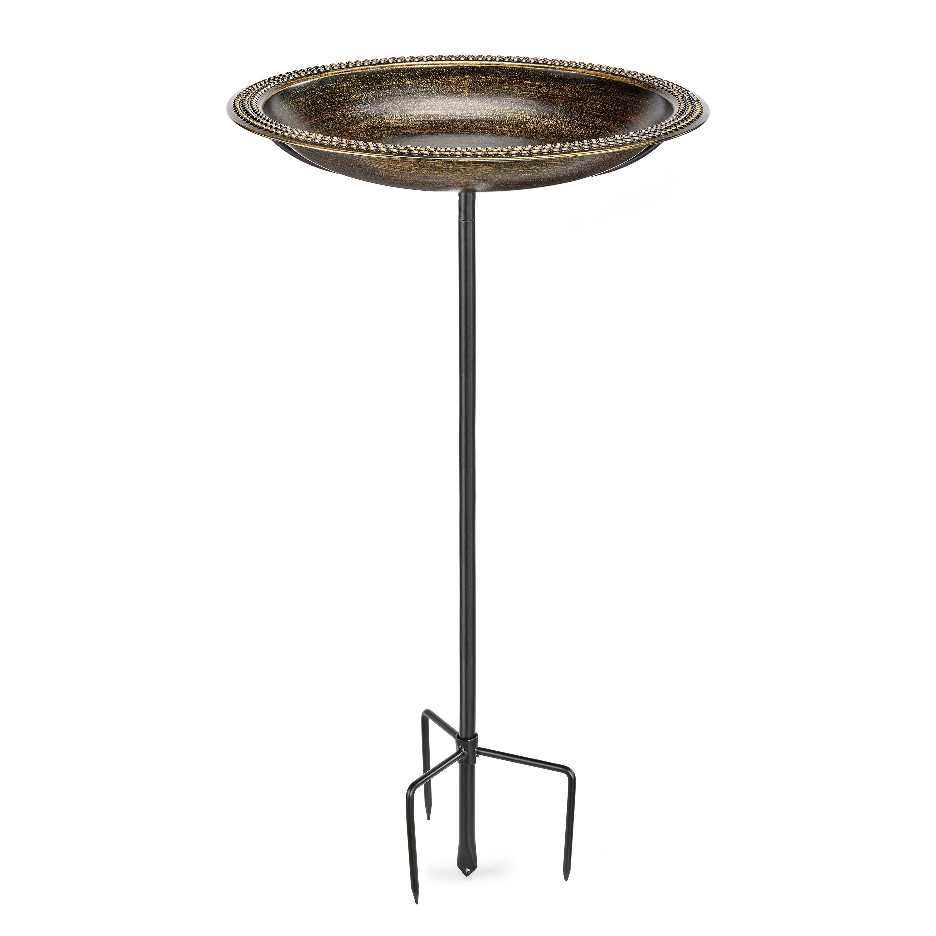 18-Inch Beaded Copper Birdbath with Garden Pole - Elegant Outdoor Bird Feeder for Garden, Patio, and Backyard Decor